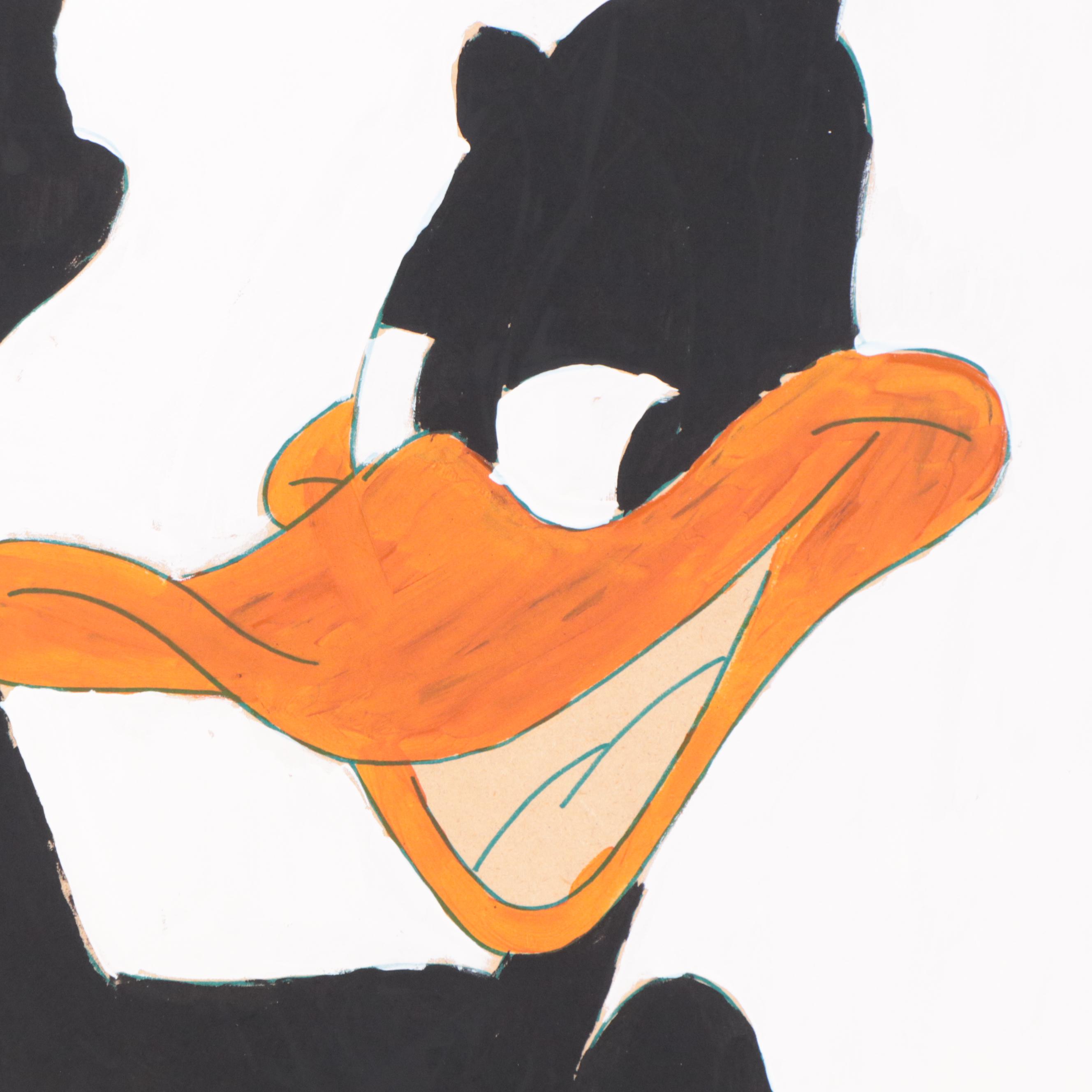 Deondre Hyde Folk Art Acrylic Paintings of Daffy, Taz, and Wyle E. Coyote