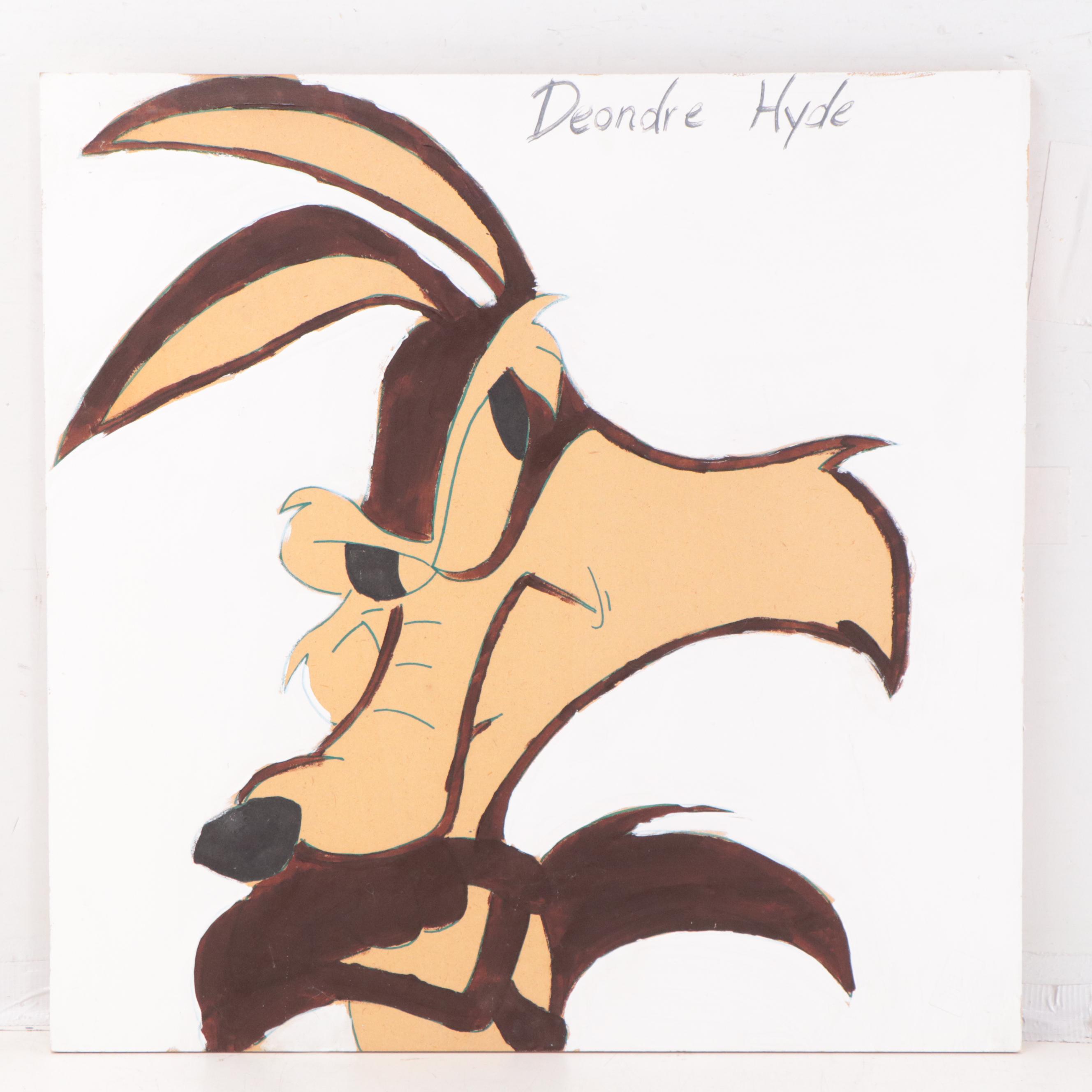 Deondre Hyde Folk Art Acrylic Paintings of Daffy, Taz, and Wyle E. Coyote