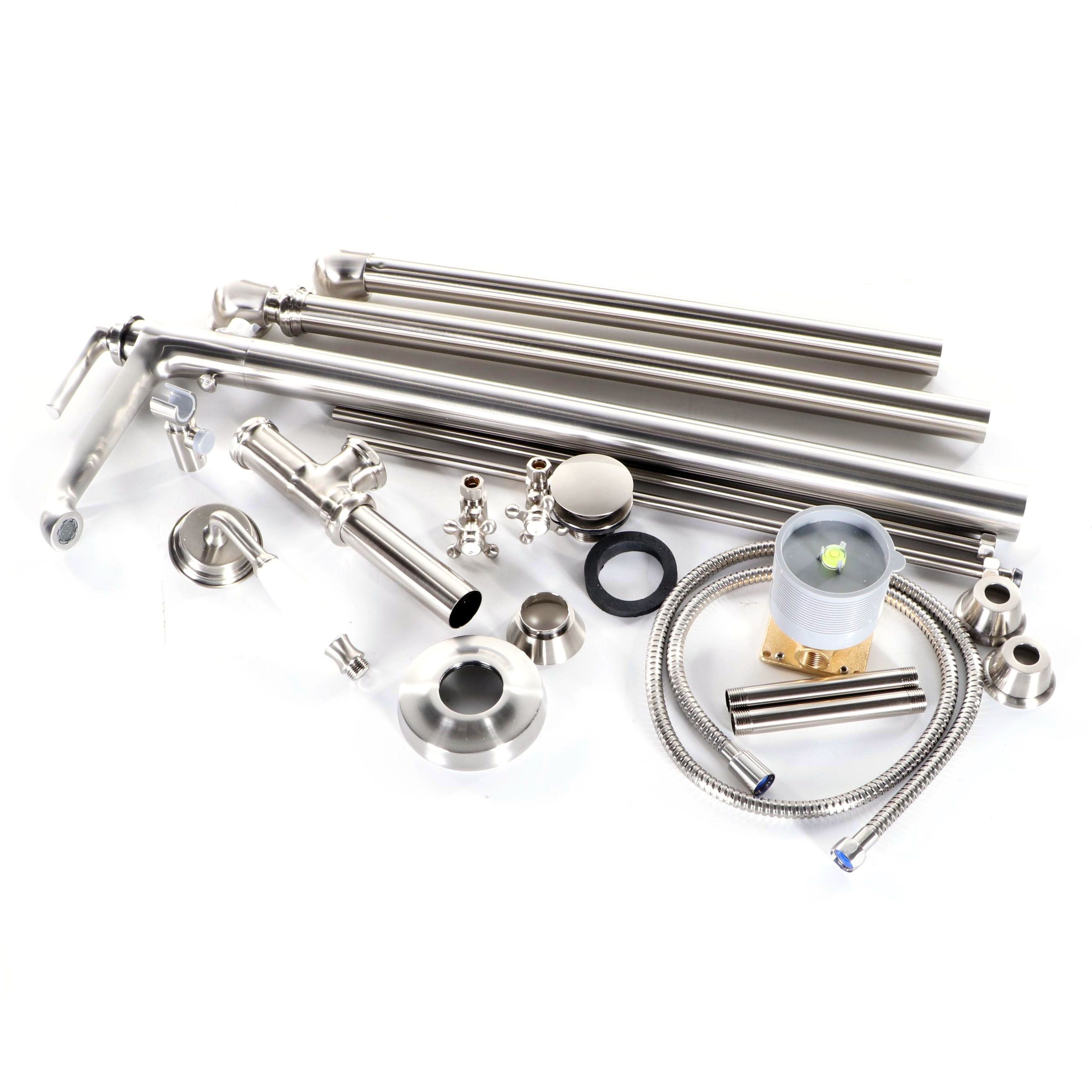 Brushed Nickel Finish Freestanding Tub Filler with Hand Shower and More