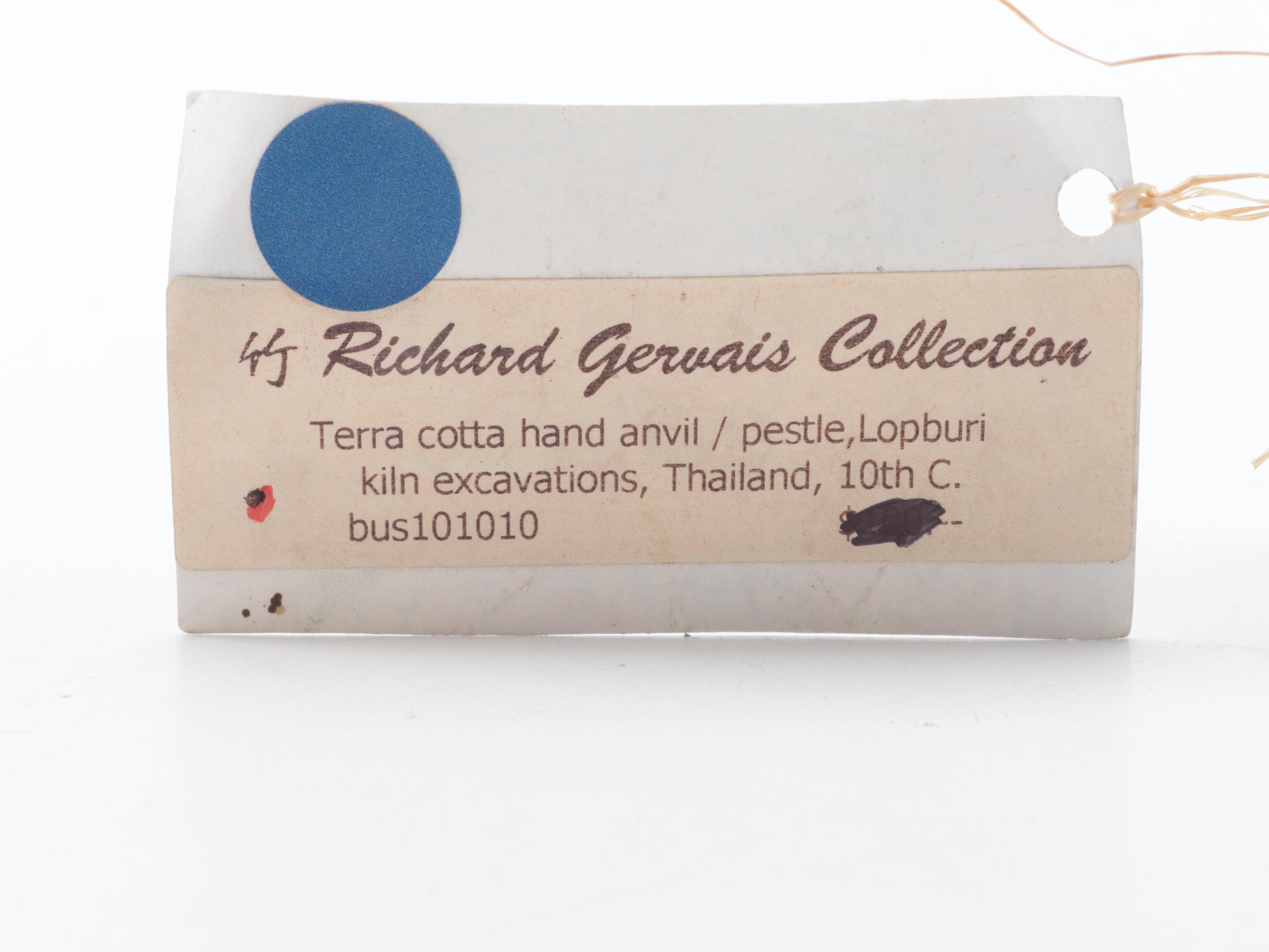 Thai Lopburi Kiln Excavations Terracotta Hand Anvil Pestle, 10th Century