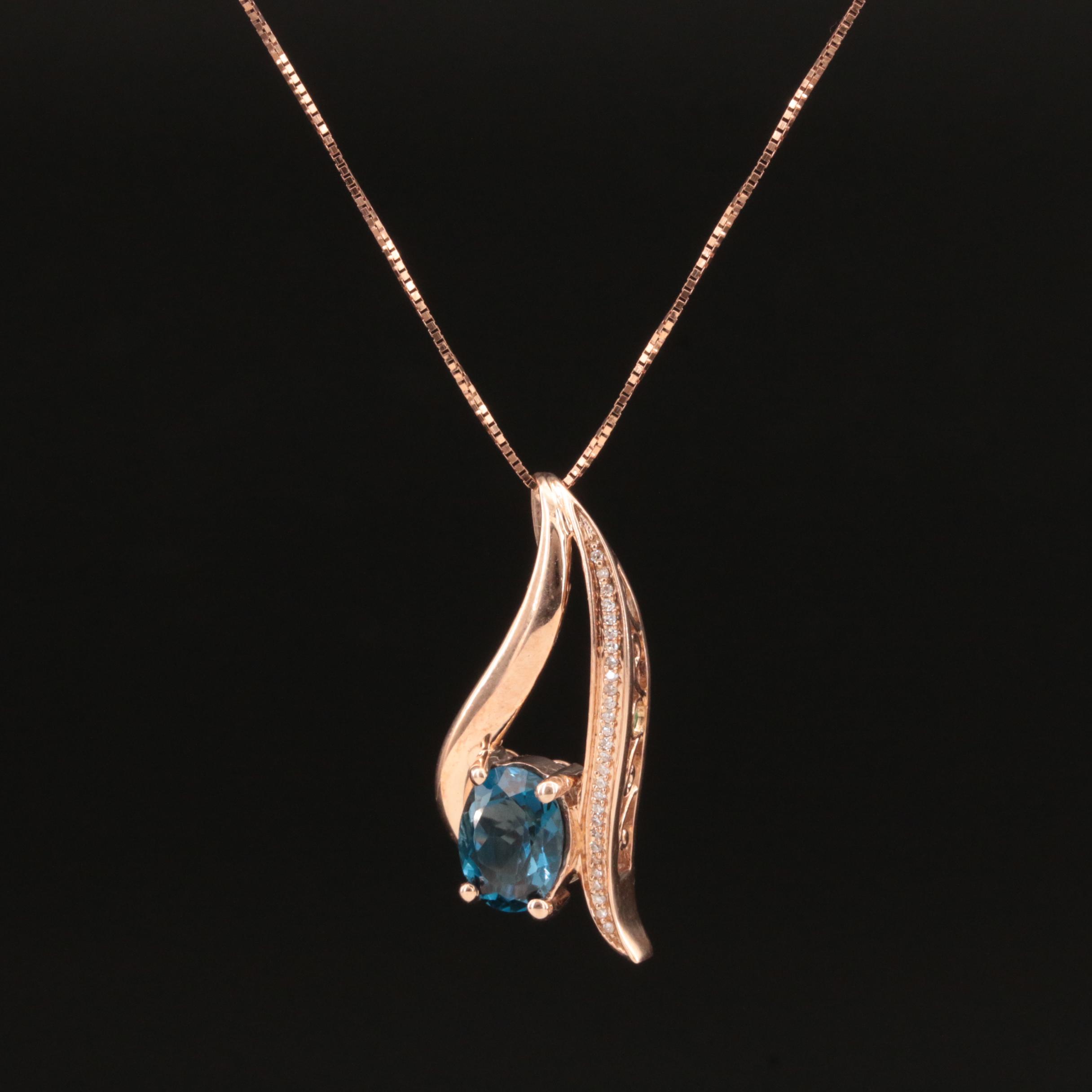 10K Rose Gold London Blue Topaz and Diamond Pendant Necklace
