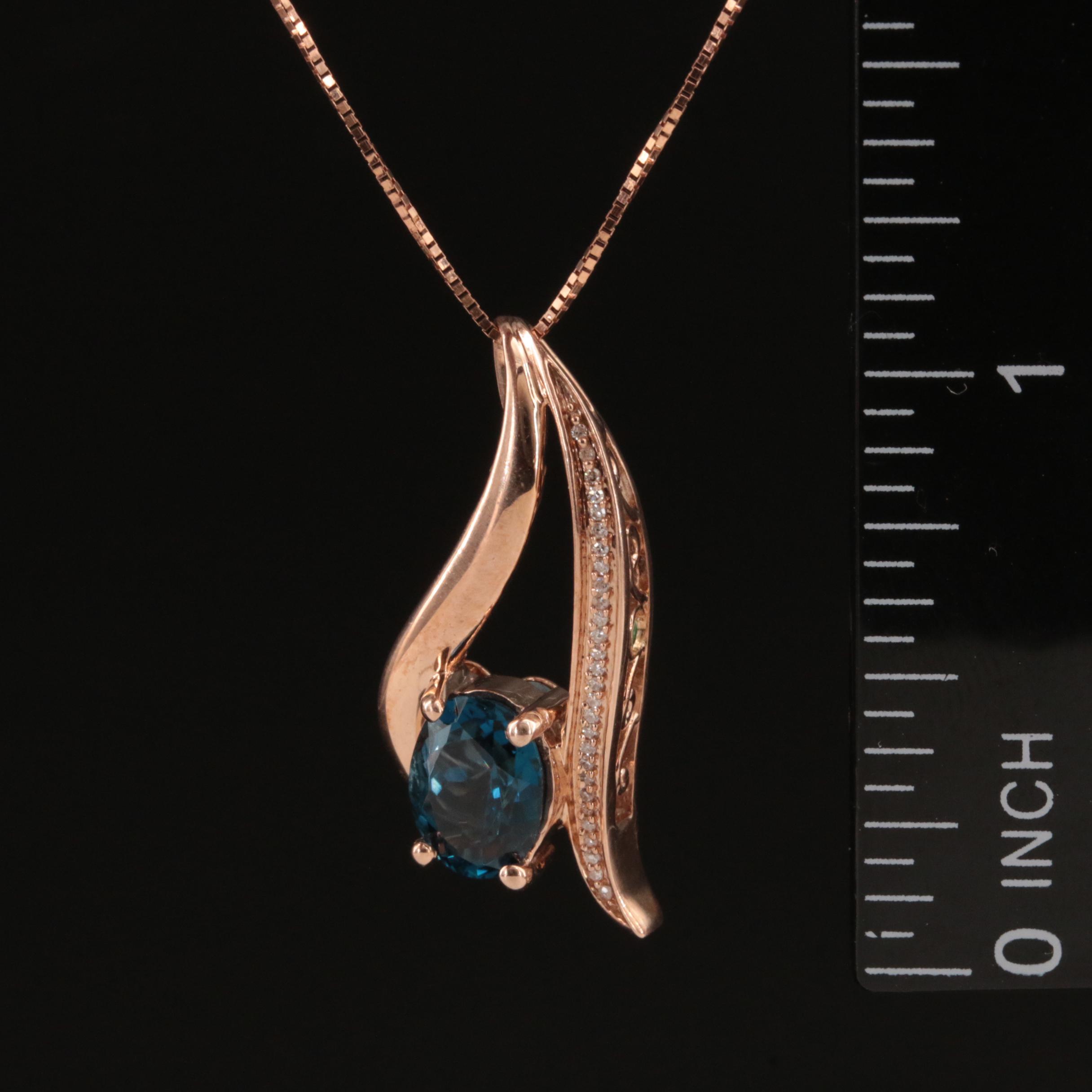 10K Rose Gold London Blue Topaz and Diamond Pendant Necklace