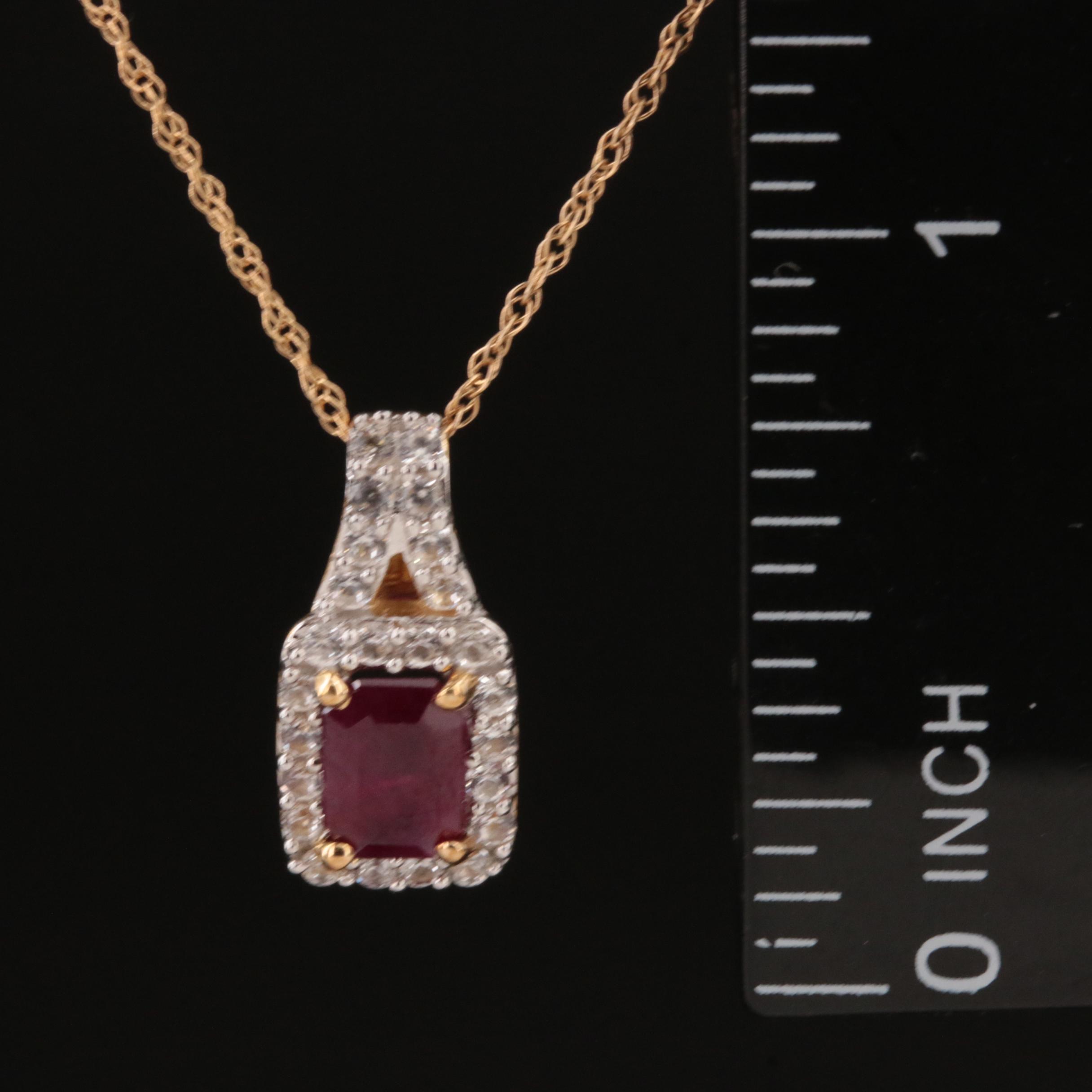 14K Ruby and Sapphire Drop Pendant Necklace