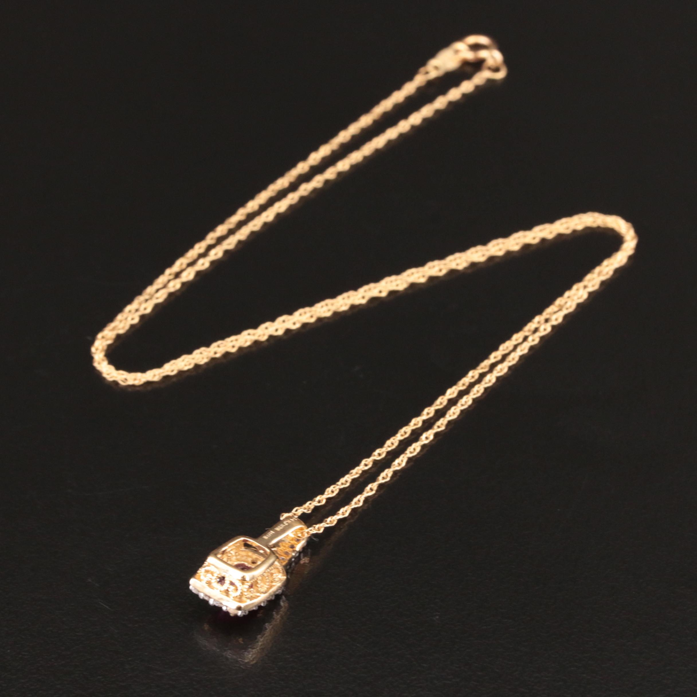 14K Ruby and Sapphire Drop Pendant Necklace