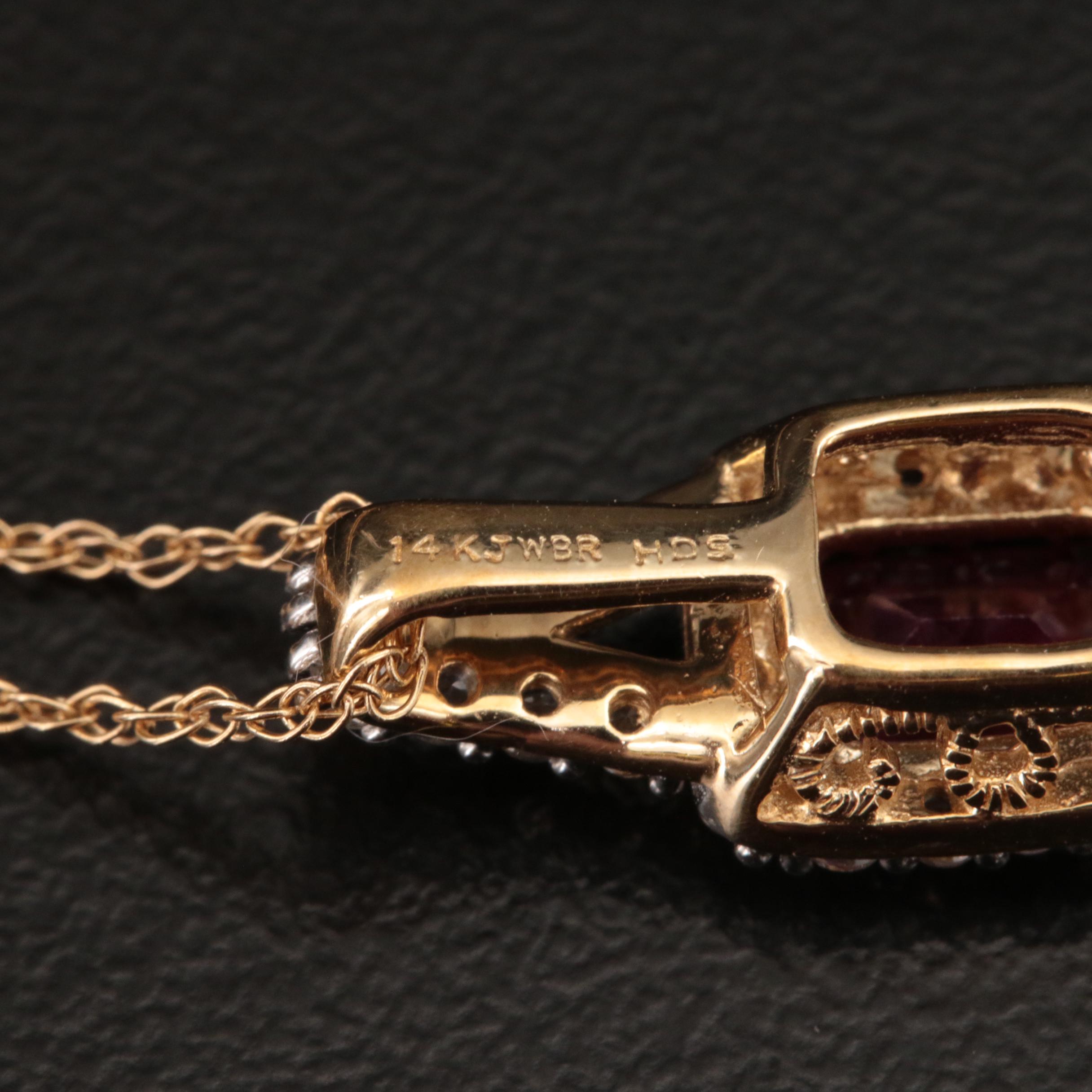 14K Ruby and Sapphire Drop Pendant Necklace