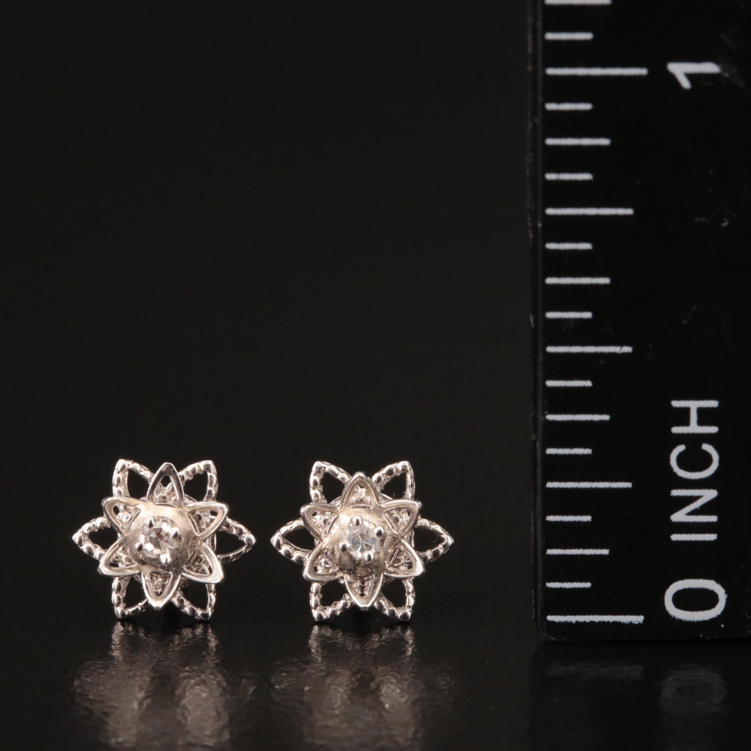 14K Diamond Flower Stud Earrings