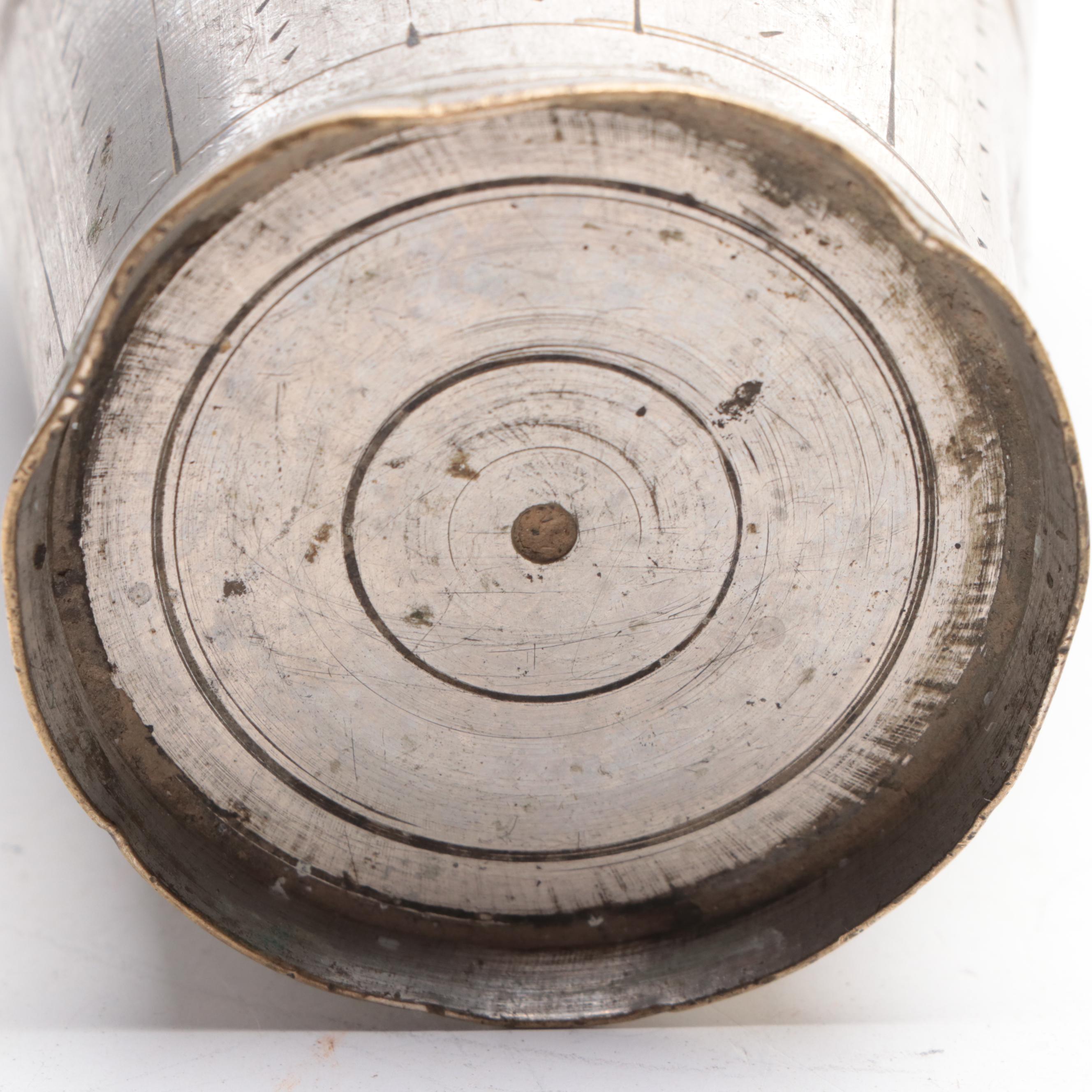 Indian Engraved Silver Plate Brass Cup with Top Hat Inkwell and Table Lighter