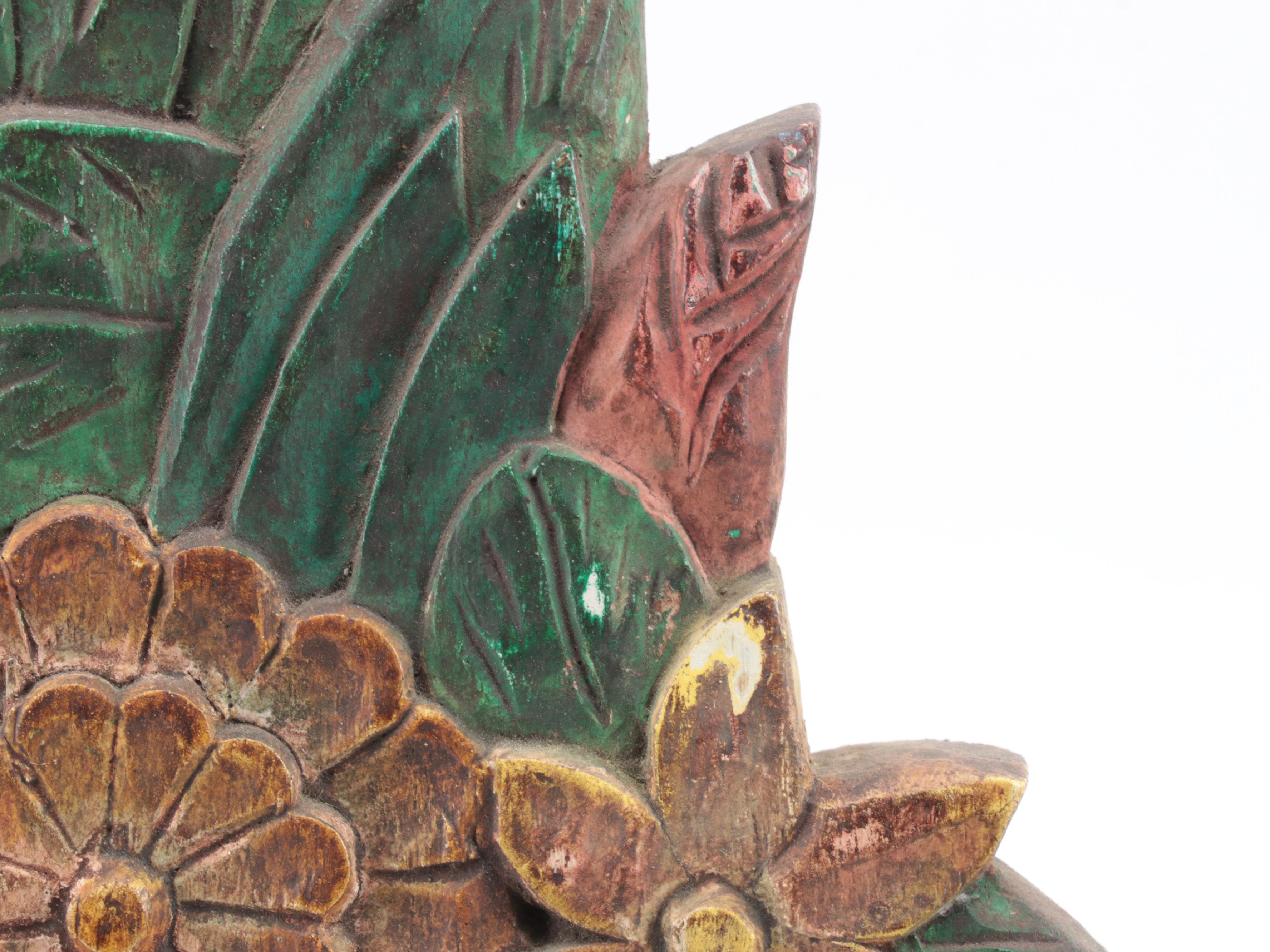 Philippine Carved and Polychromed Basket of Flowers on Bamboo-Form Easel