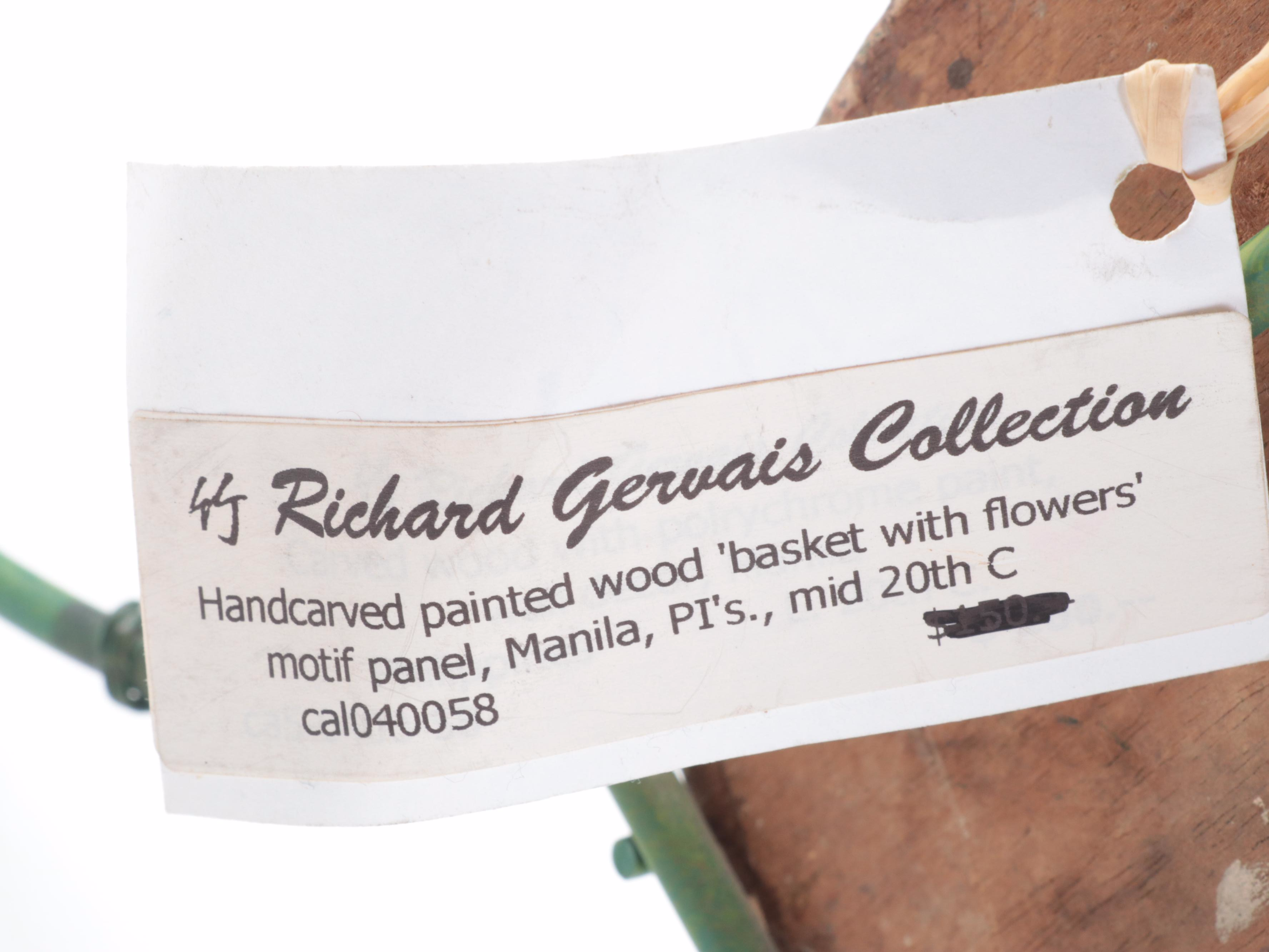 Philippine Carved and Polychromed Basket of Flowers on Bamboo-Form Easel