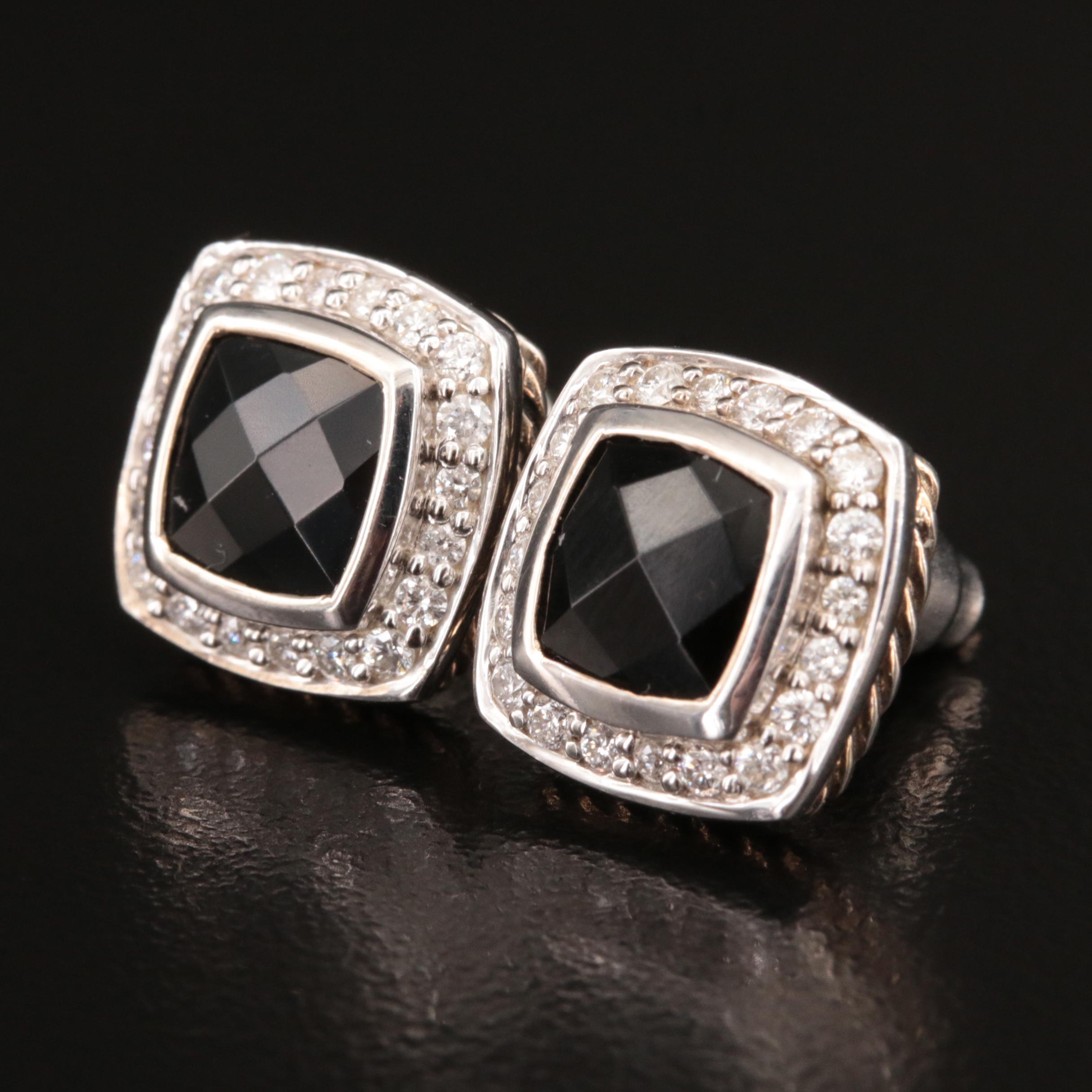 David Yurman "Albion" Black Onyx and Diamond Stud Earrings