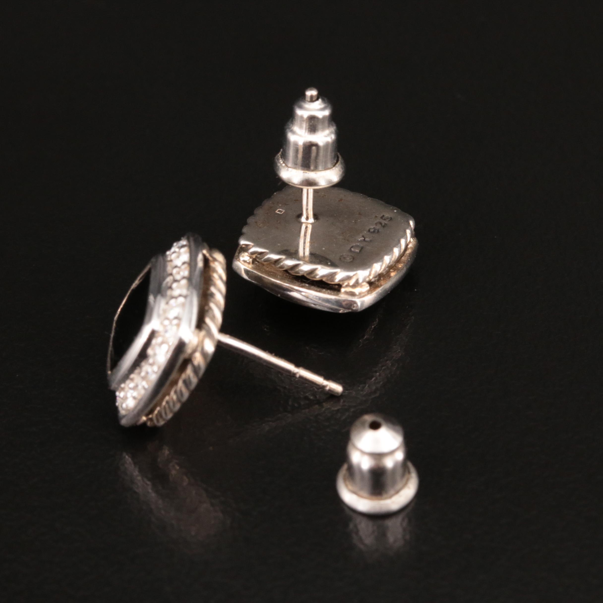 David Yurman "Albion" Black Onyx and Diamond Stud Earrings