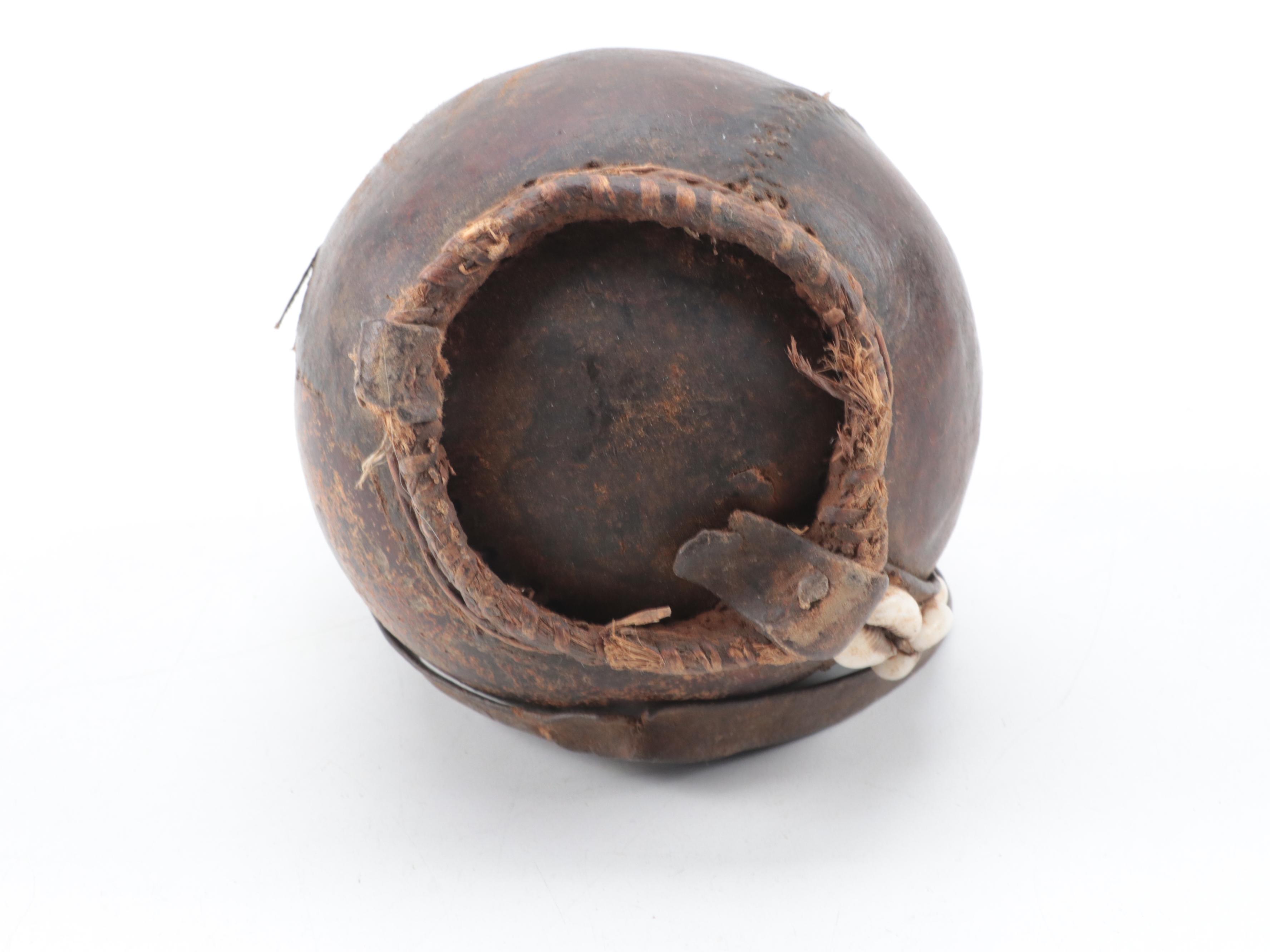 Ethiopian Gourd Storage Vessel with Cowrie, Leather, Wire Detail, Other Gourd