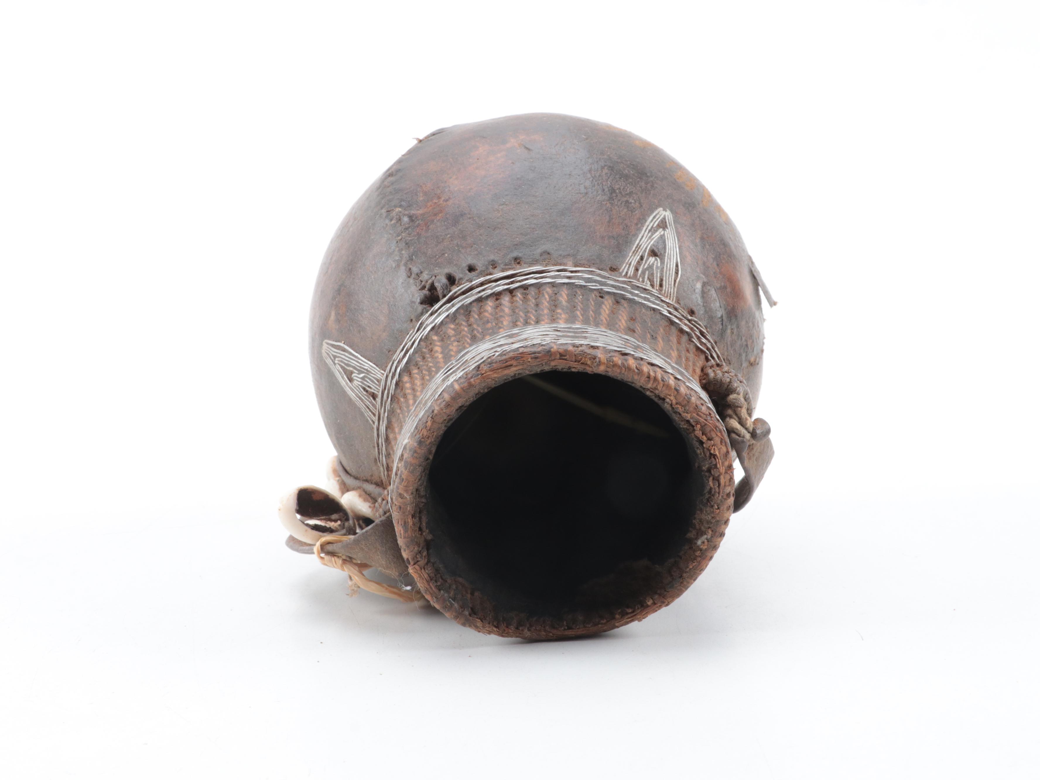 Ethiopian Gourd Storage Vessel with Cowrie, Leather, Wire Detail, Other Gourd
