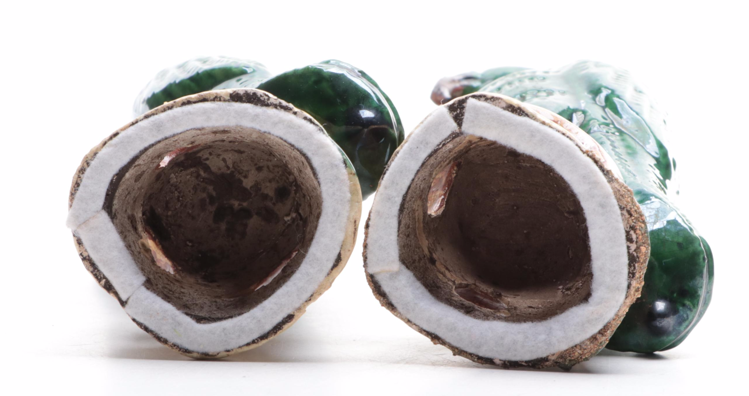 Pair of Chinese Export Earthenware Green Glazed Parrot Figurines