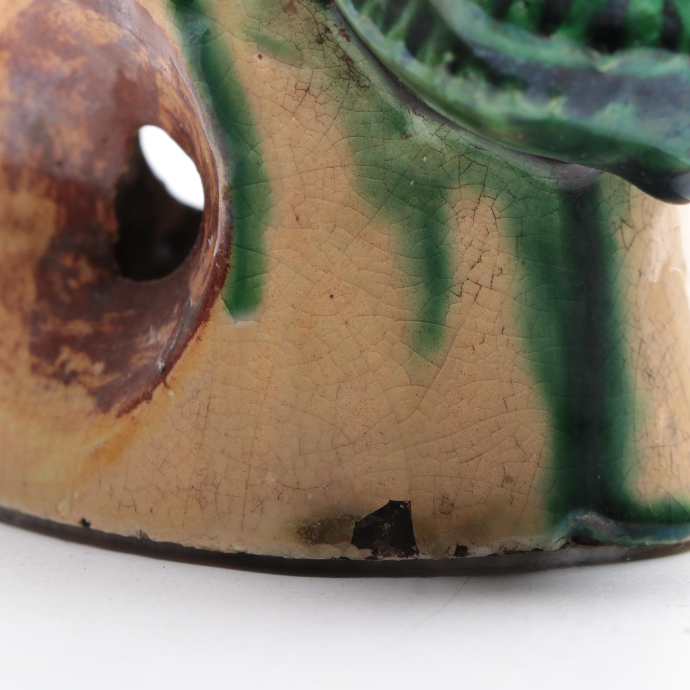 Pair of Chinese Export Earthenware Green Glazed Parrot Figurines