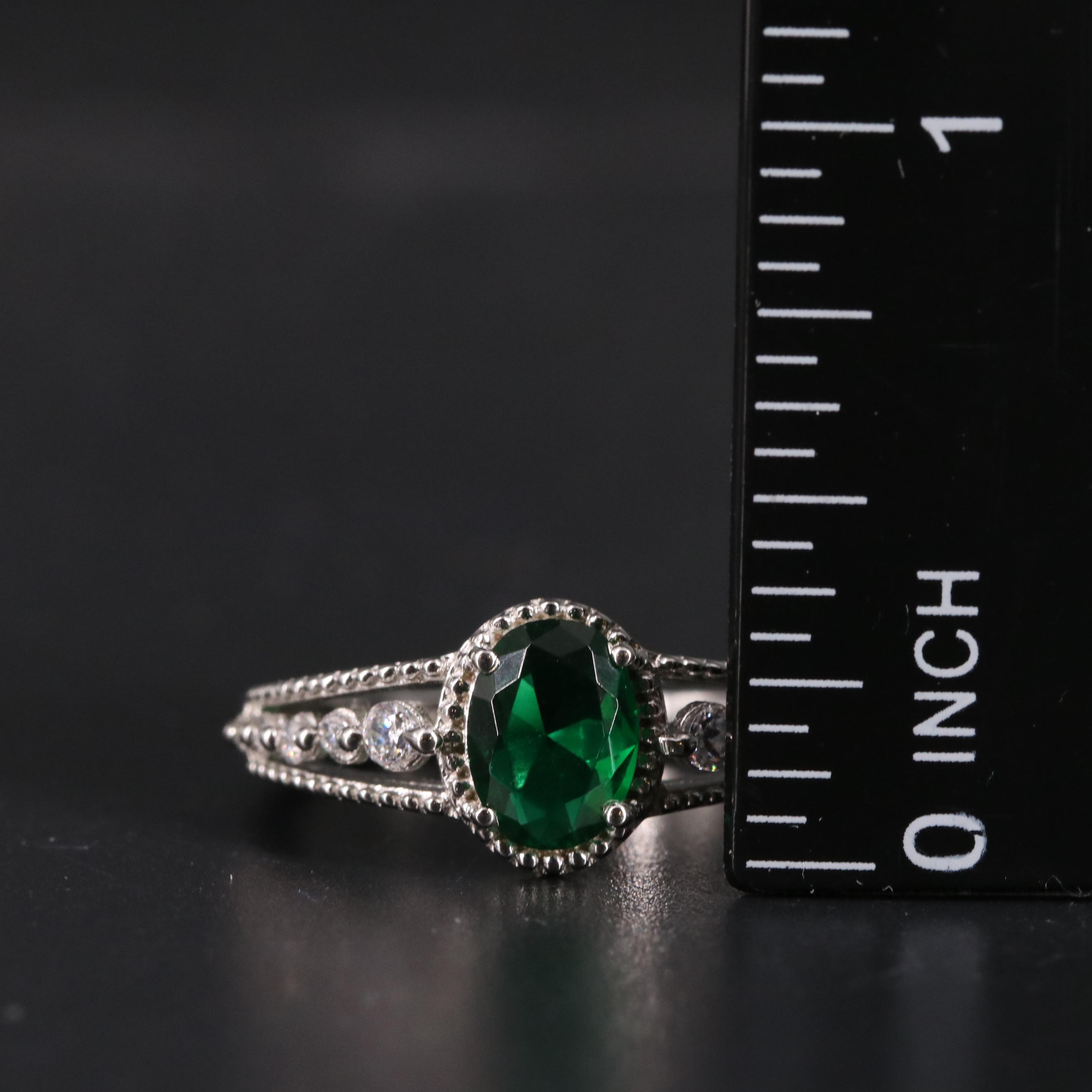 Sterling Emerald and Cubic Zirconia Ring