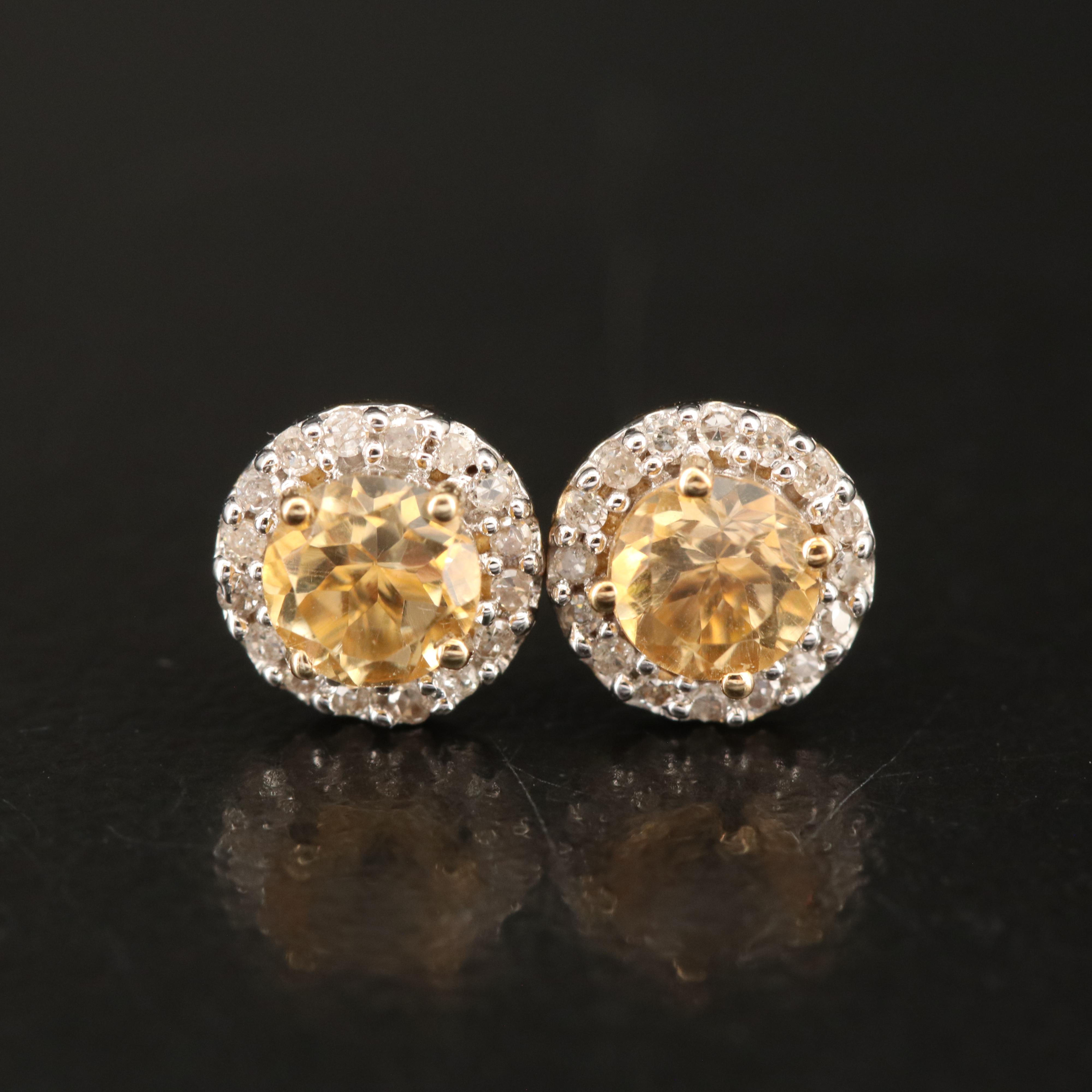 10K Citrine and Diamond Stud Earrings