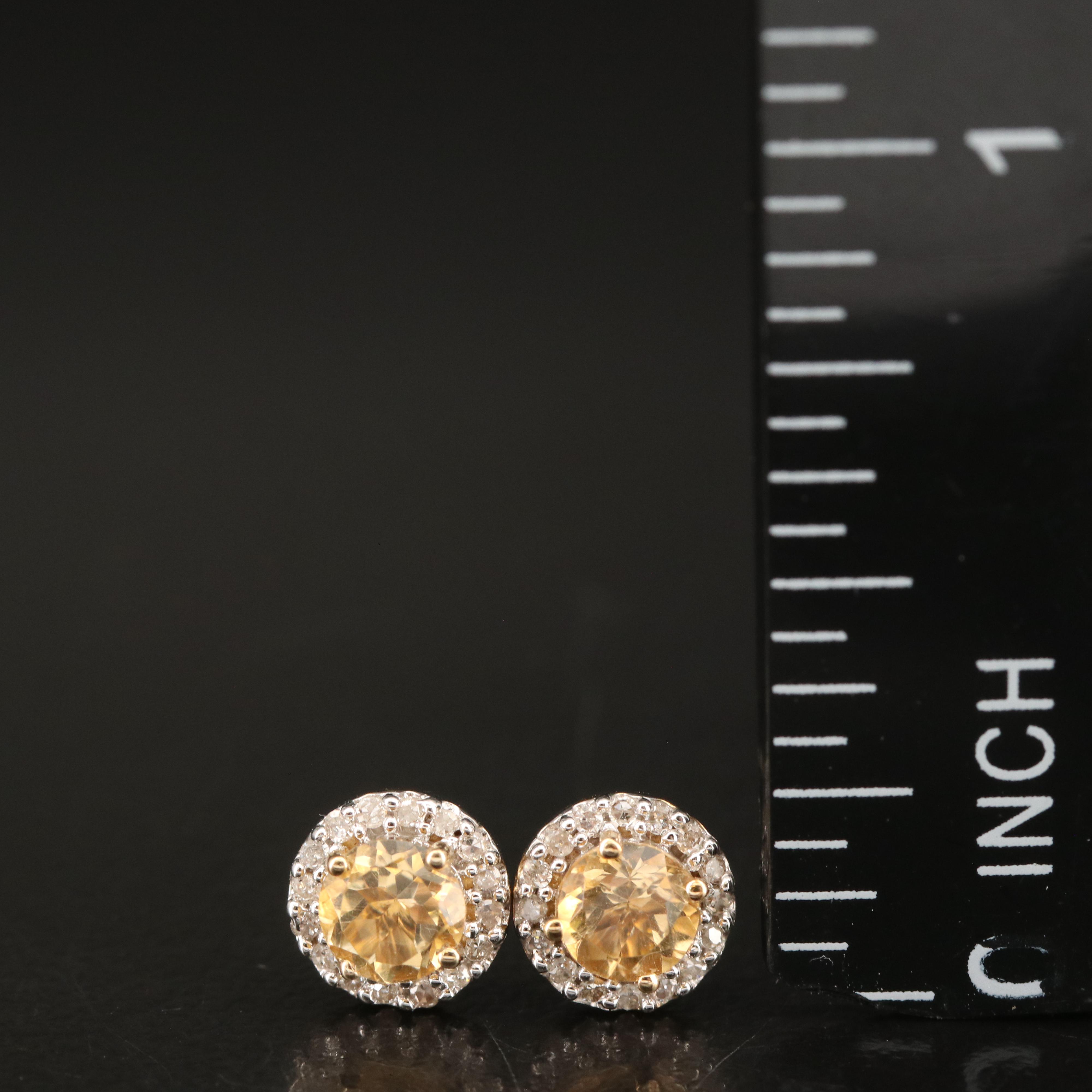 10K Citrine and Diamond Stud Earrings