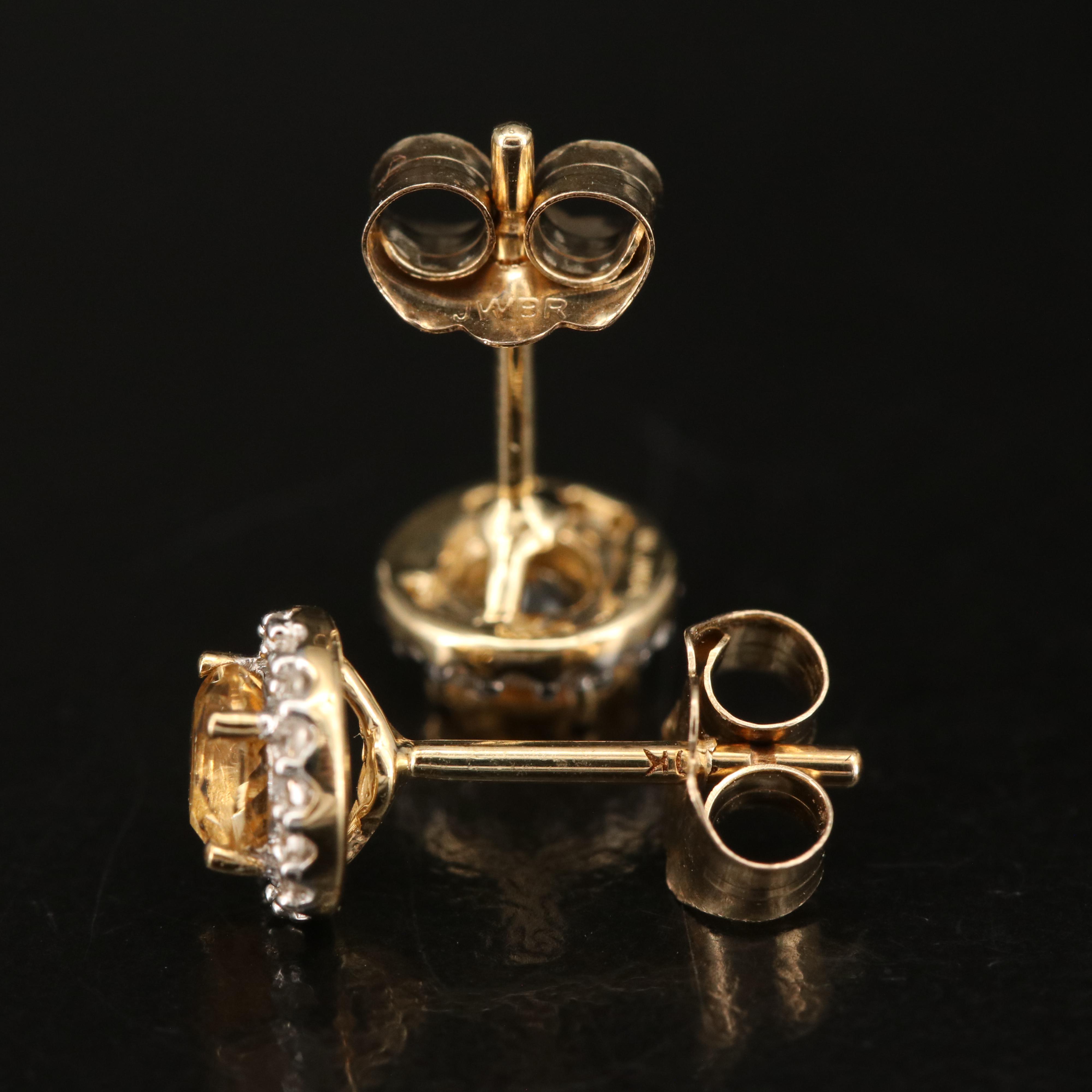 10K Citrine and Diamond Stud Earrings