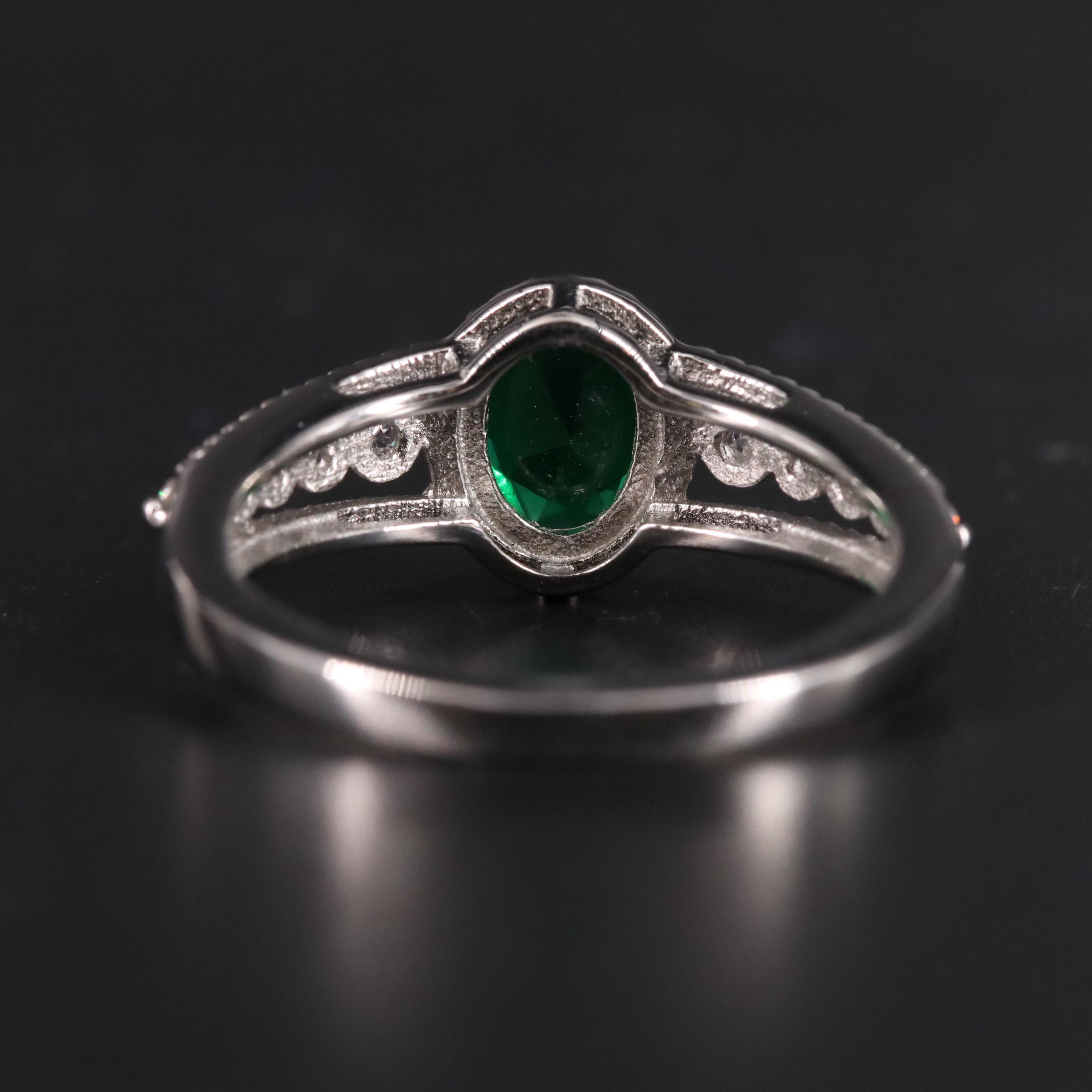 Sterling Emerald and Cubic Zirconia Ring
