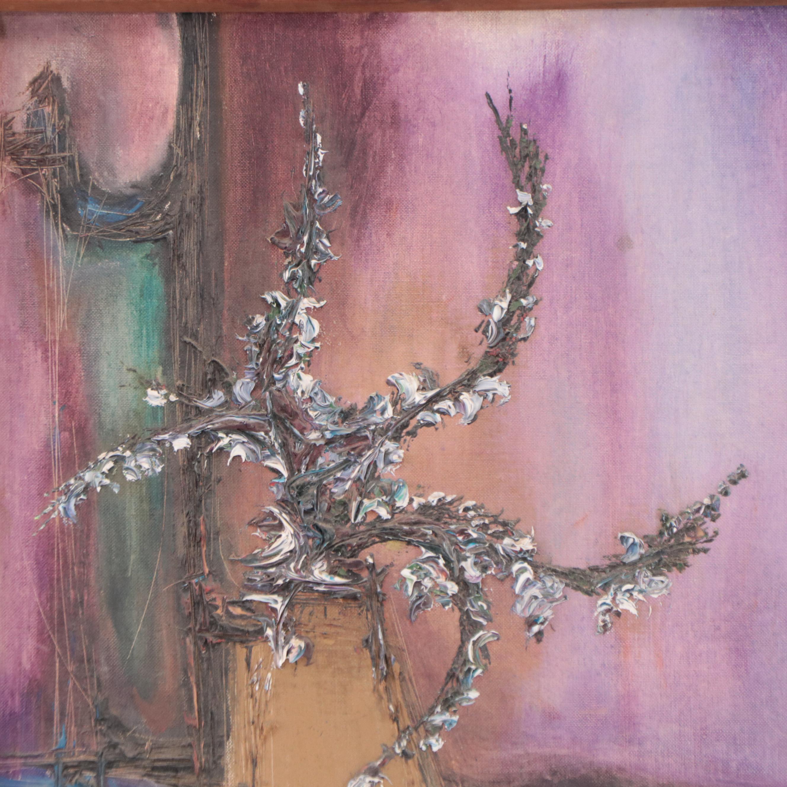 Modernist Still Life Oil Painting of Flowers in Vase, 1964