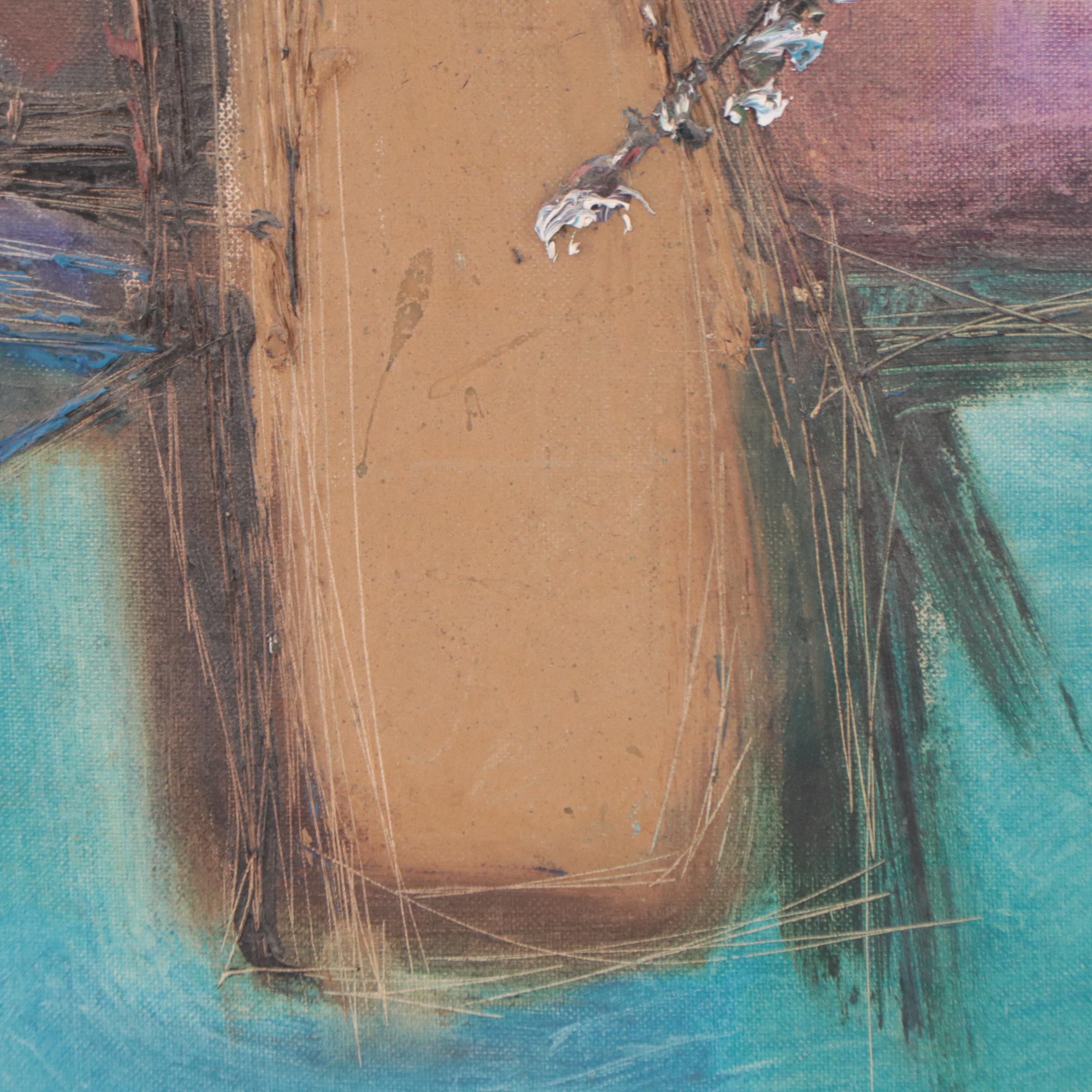 Modernist Still Life Oil Painting of Flowers in Vase, 1964