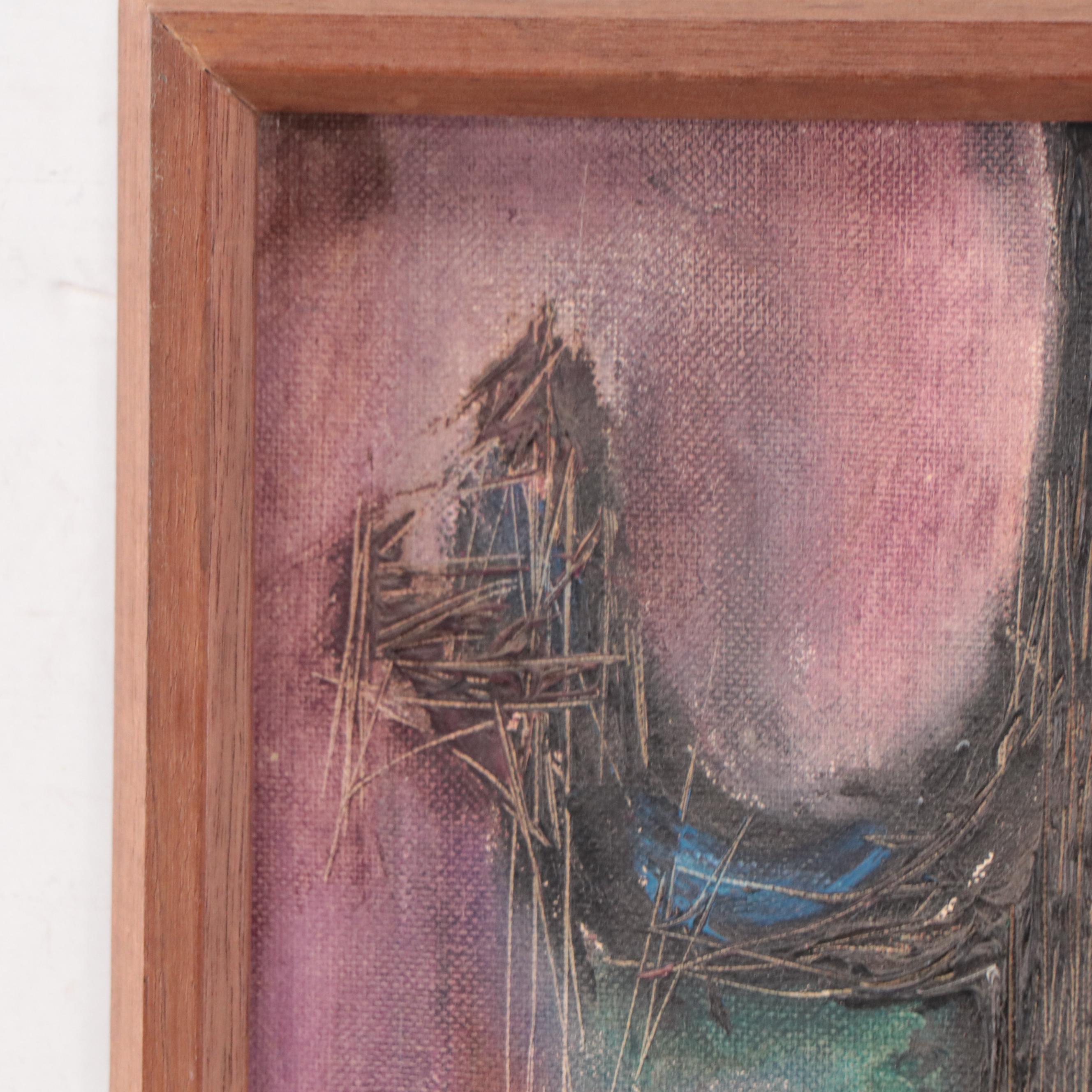 Modernist Still Life Oil Painting of Flowers in Vase, 1964