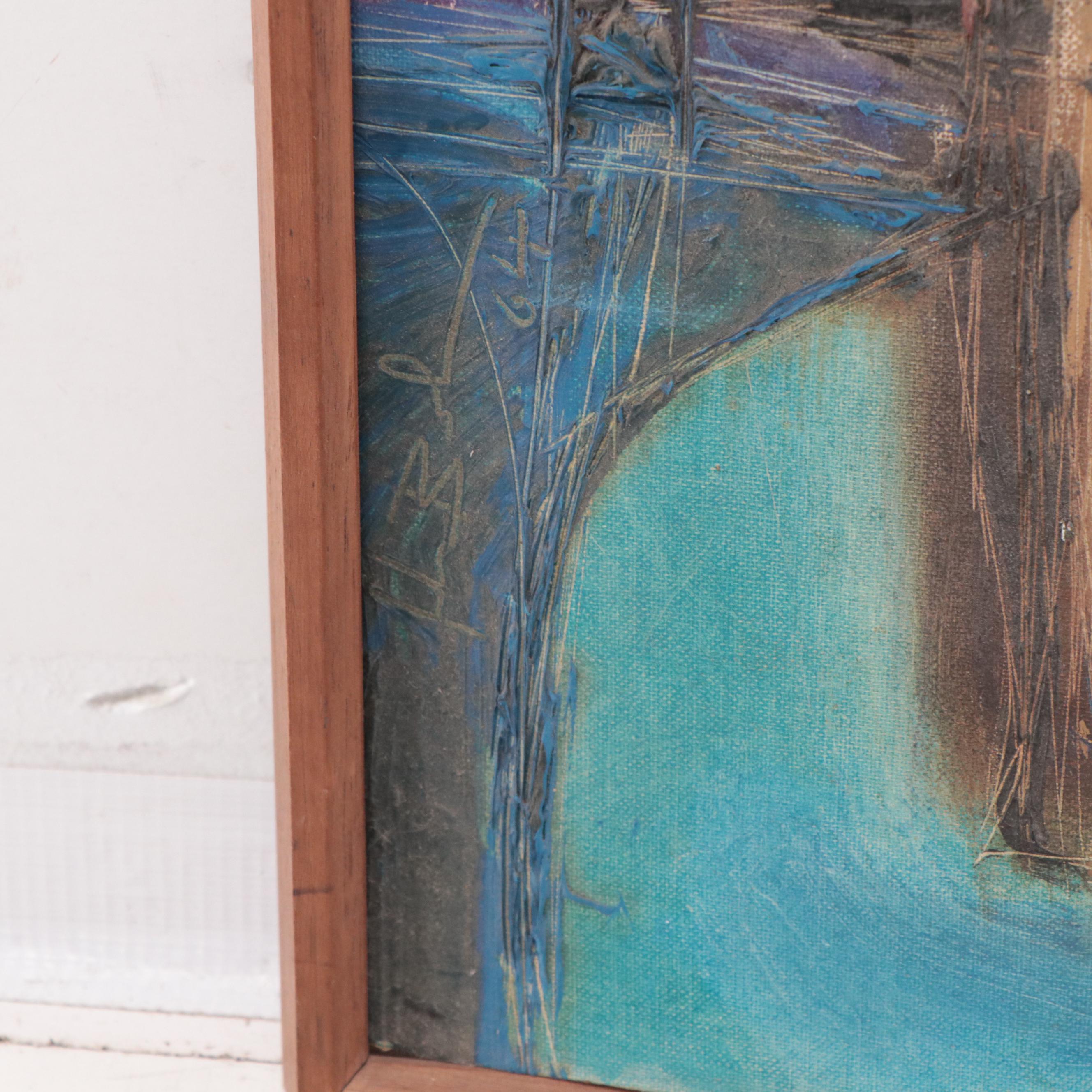 Modernist Still Life Oil Painting of Flowers in Vase, 1964