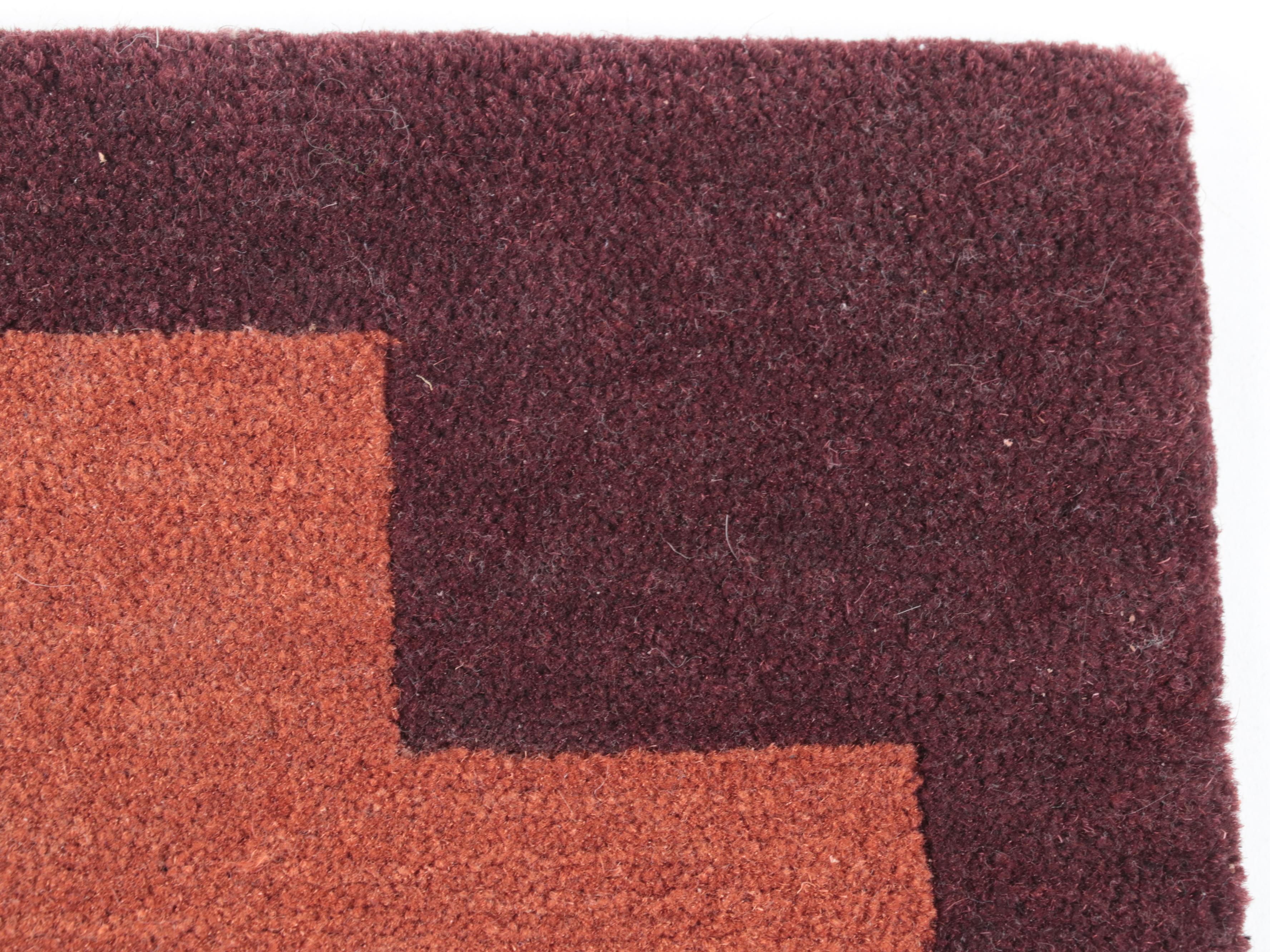 Two 1' x 1' Hand-Knotted Red Thread Nepalese Floor Mats with Cross