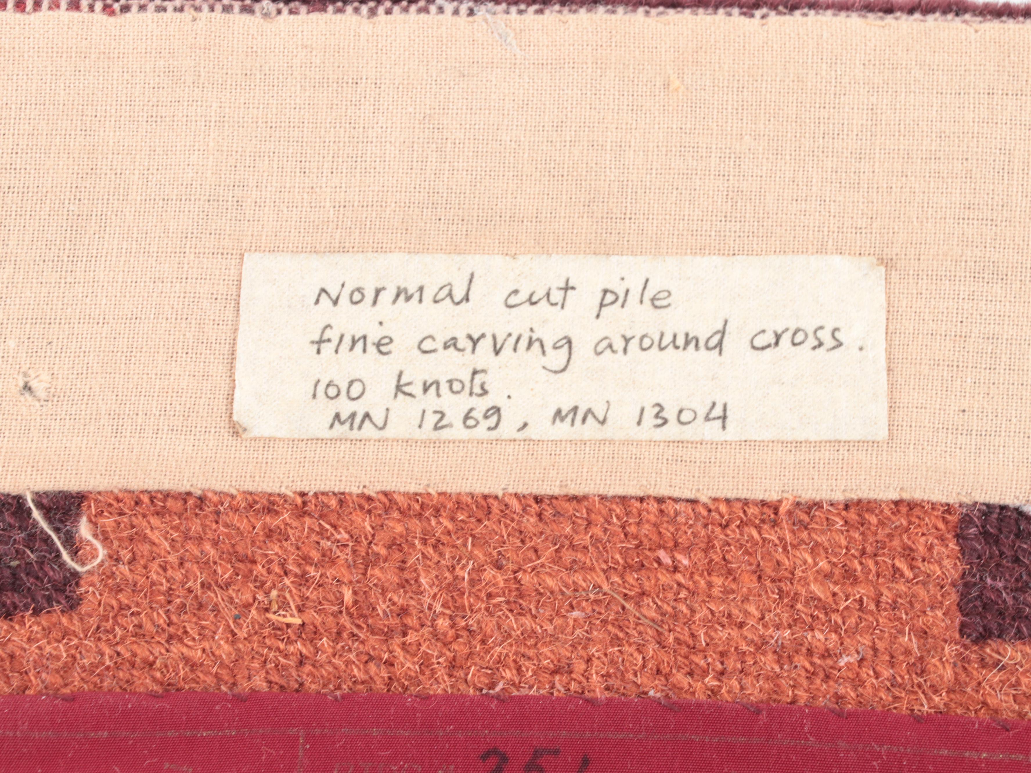 Two 1' x 1' Hand-Knotted Red Thread Nepalese Floor Mats with Cross