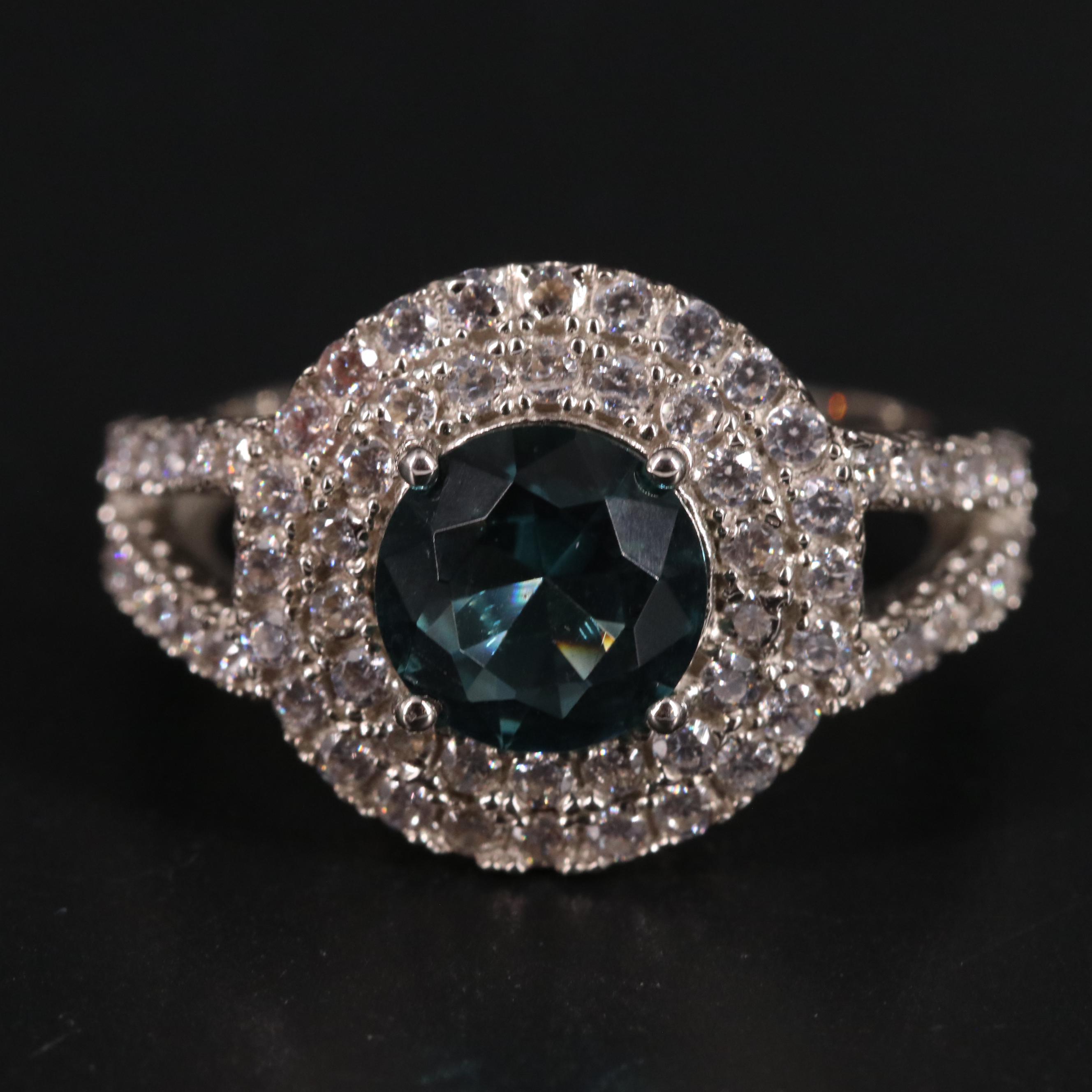 Sterling Blue Topaz and Cubic Zirconia Ring