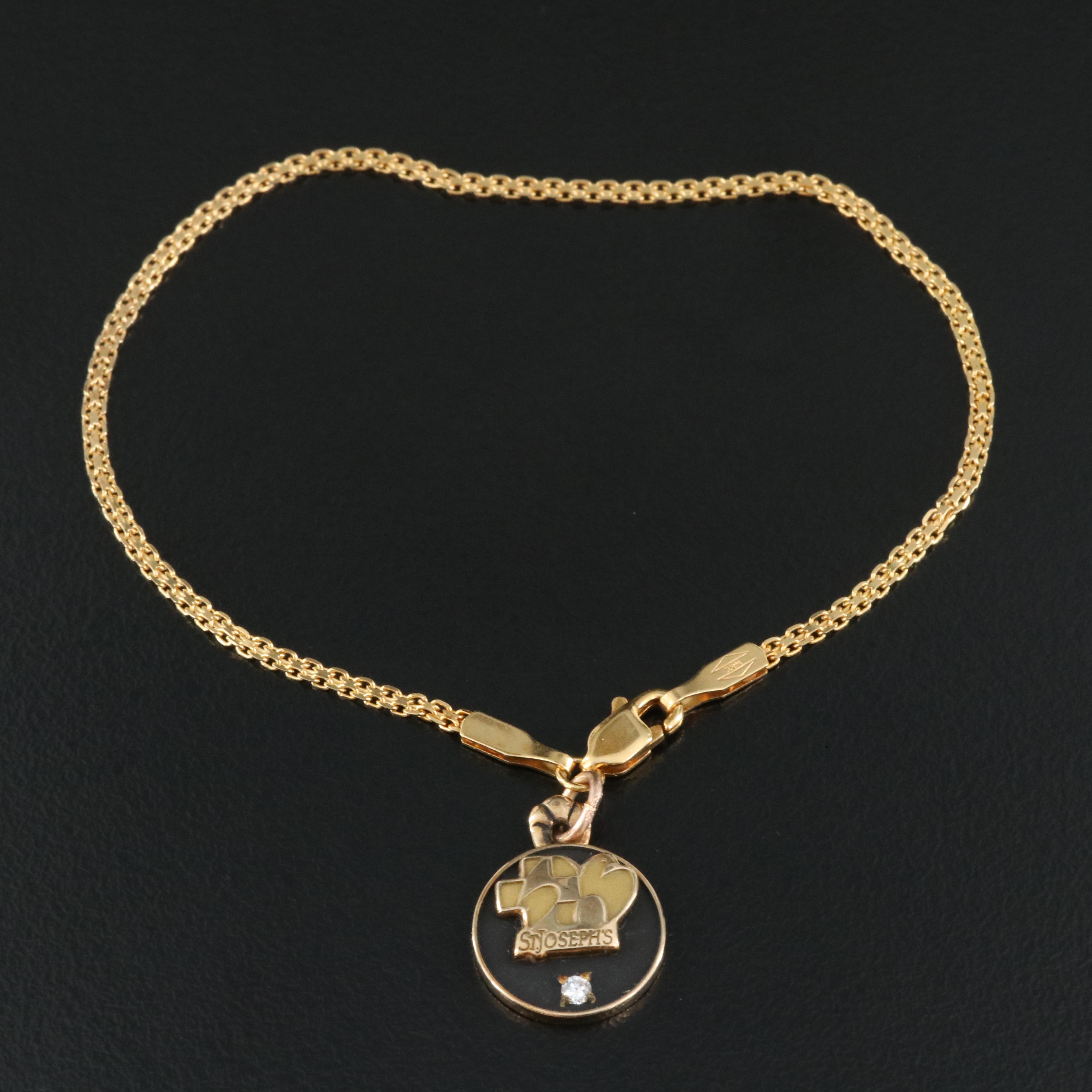 10K 0.03 CT Diamond St. Joseph's Charm on 14K Chain Bracelet