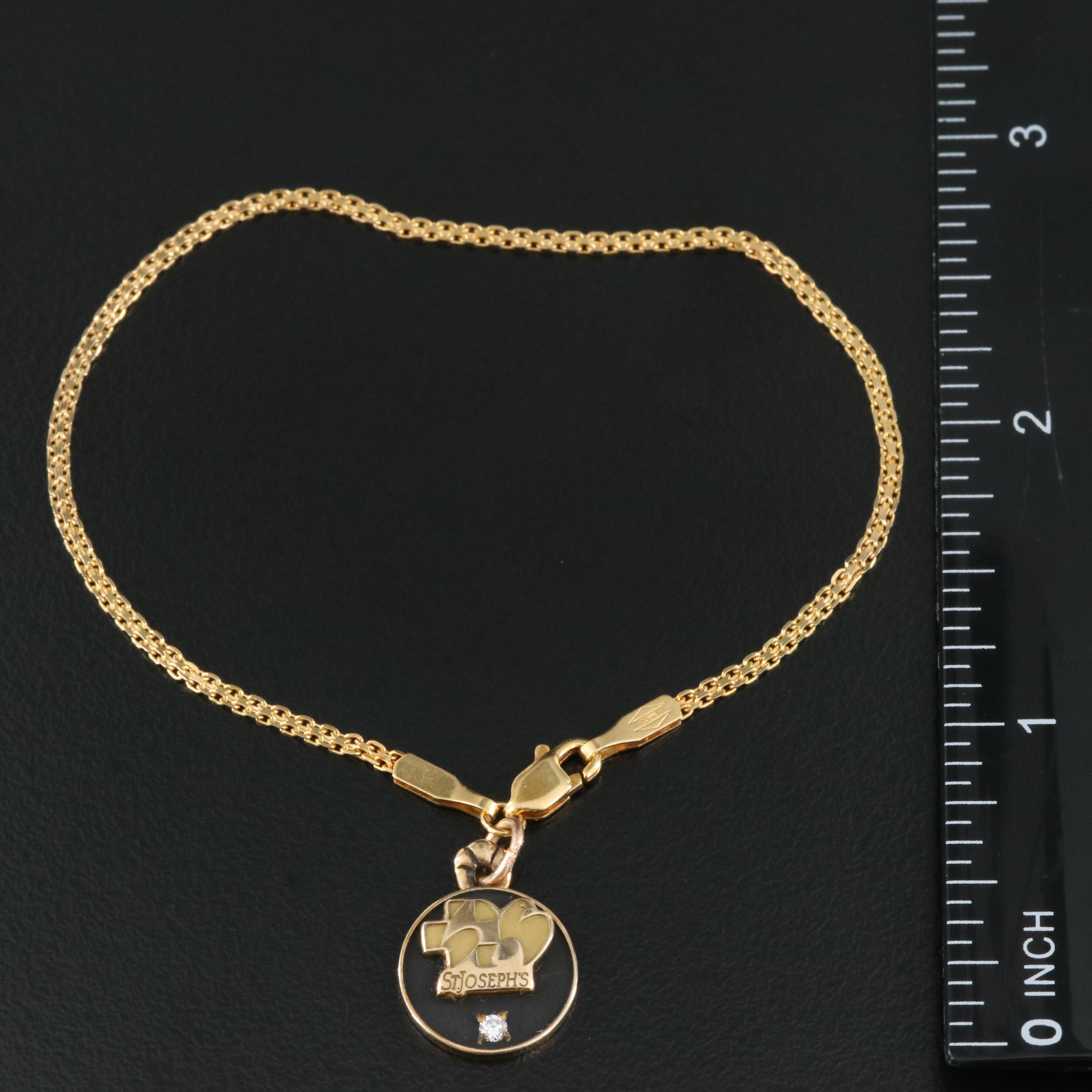 10K 0.03 CT Diamond St. Joseph's Charm on 14K Chain Bracelet