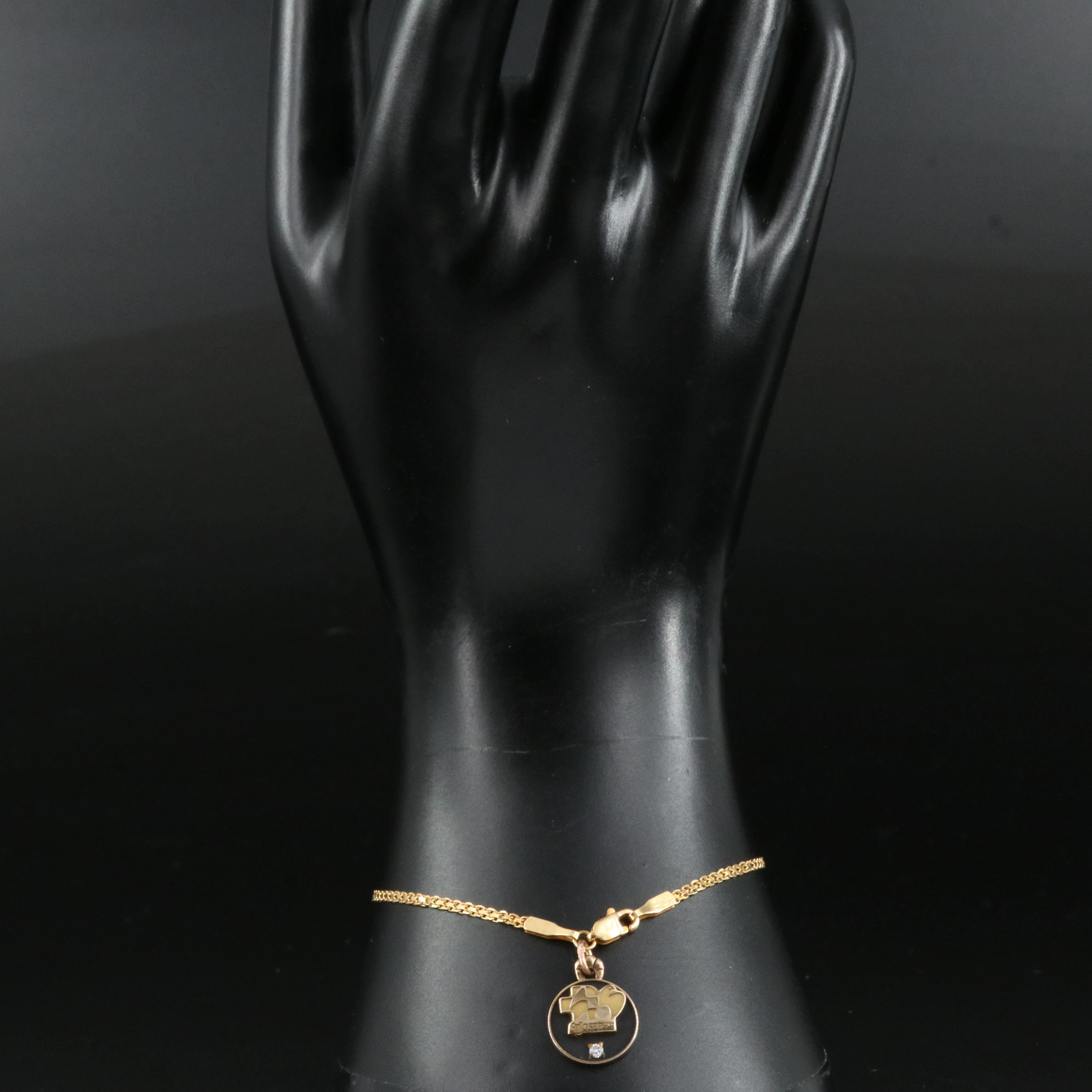 10K 0.03 CT Diamond St. Joseph's Charm on 14K Chain Bracelet