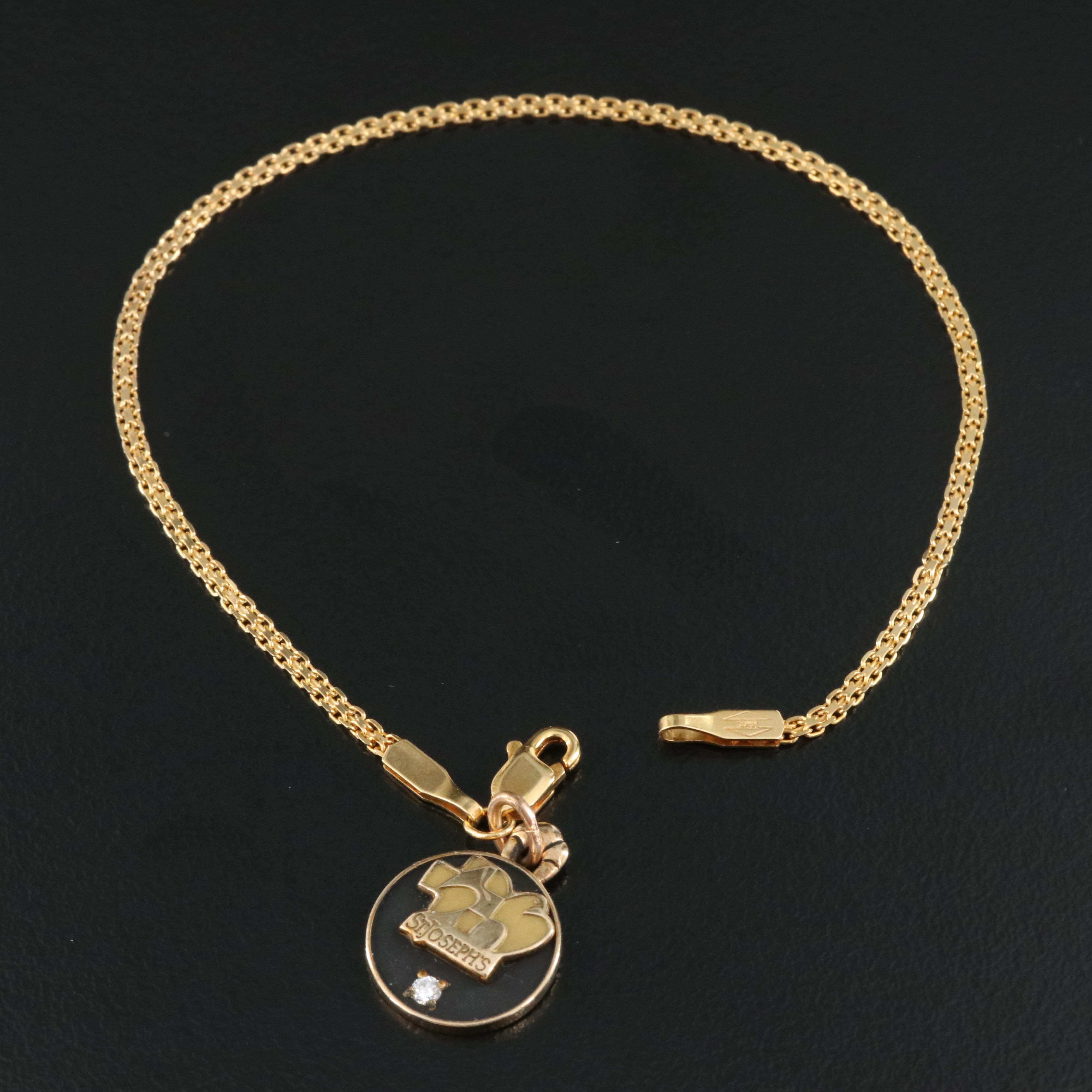 10K 0.03 CT Diamond St. Joseph's Charm on 14K Chain Bracelet