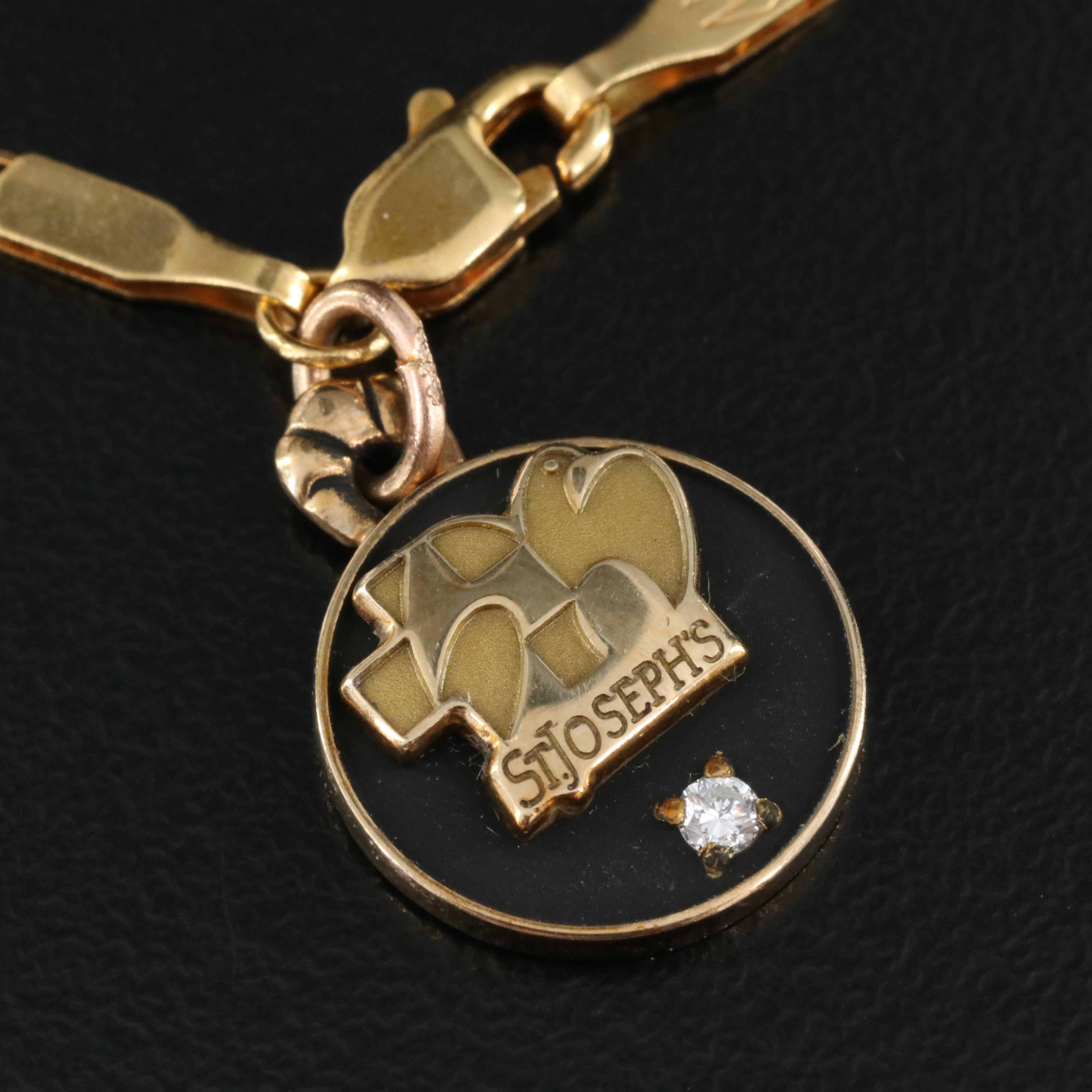 10K 0.03 CT Diamond St. Joseph's Charm on 14K Chain Bracelet