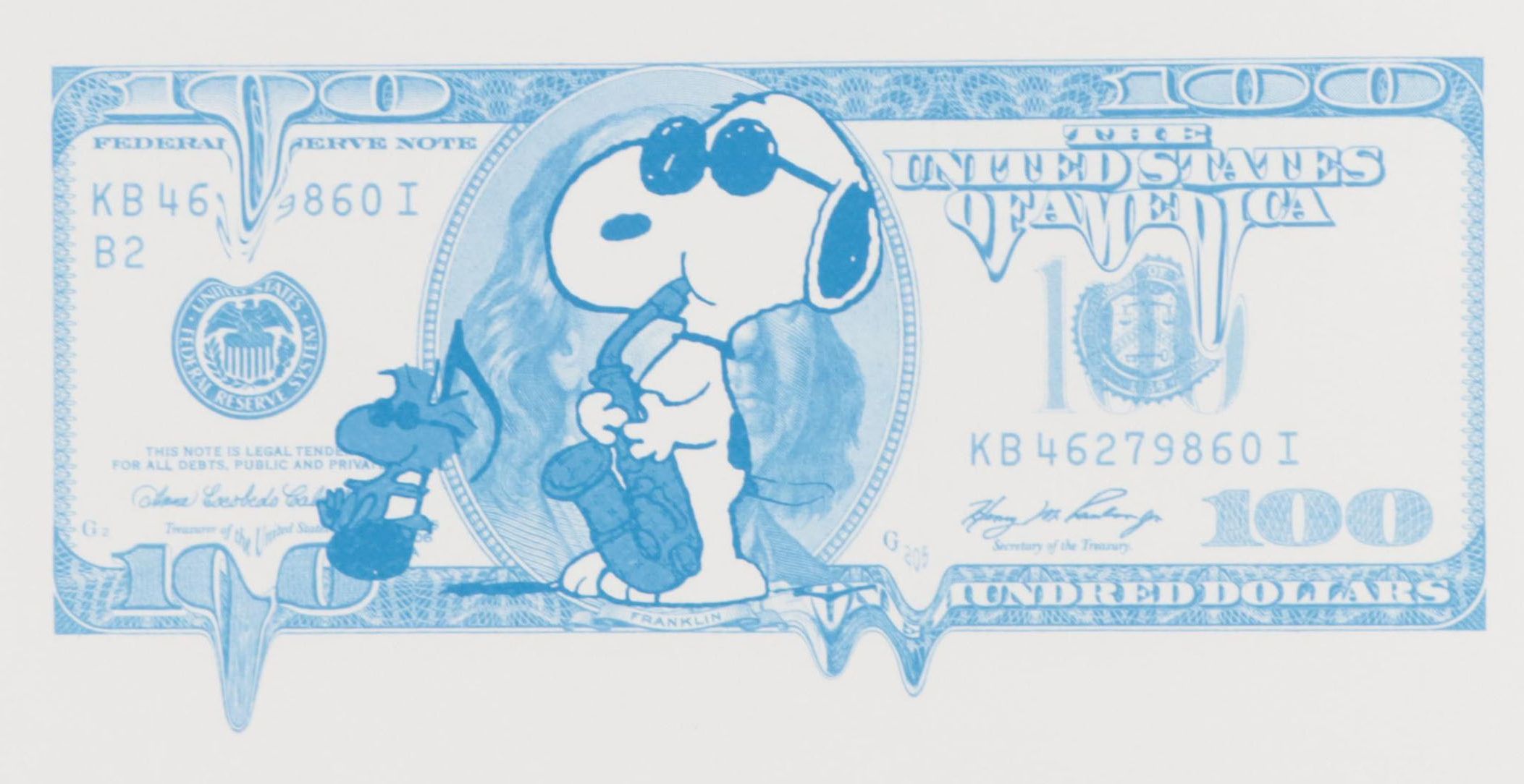 Death NYC Pop Art Graphic Print of Snoopy Hundred Dollar Bill, 2019