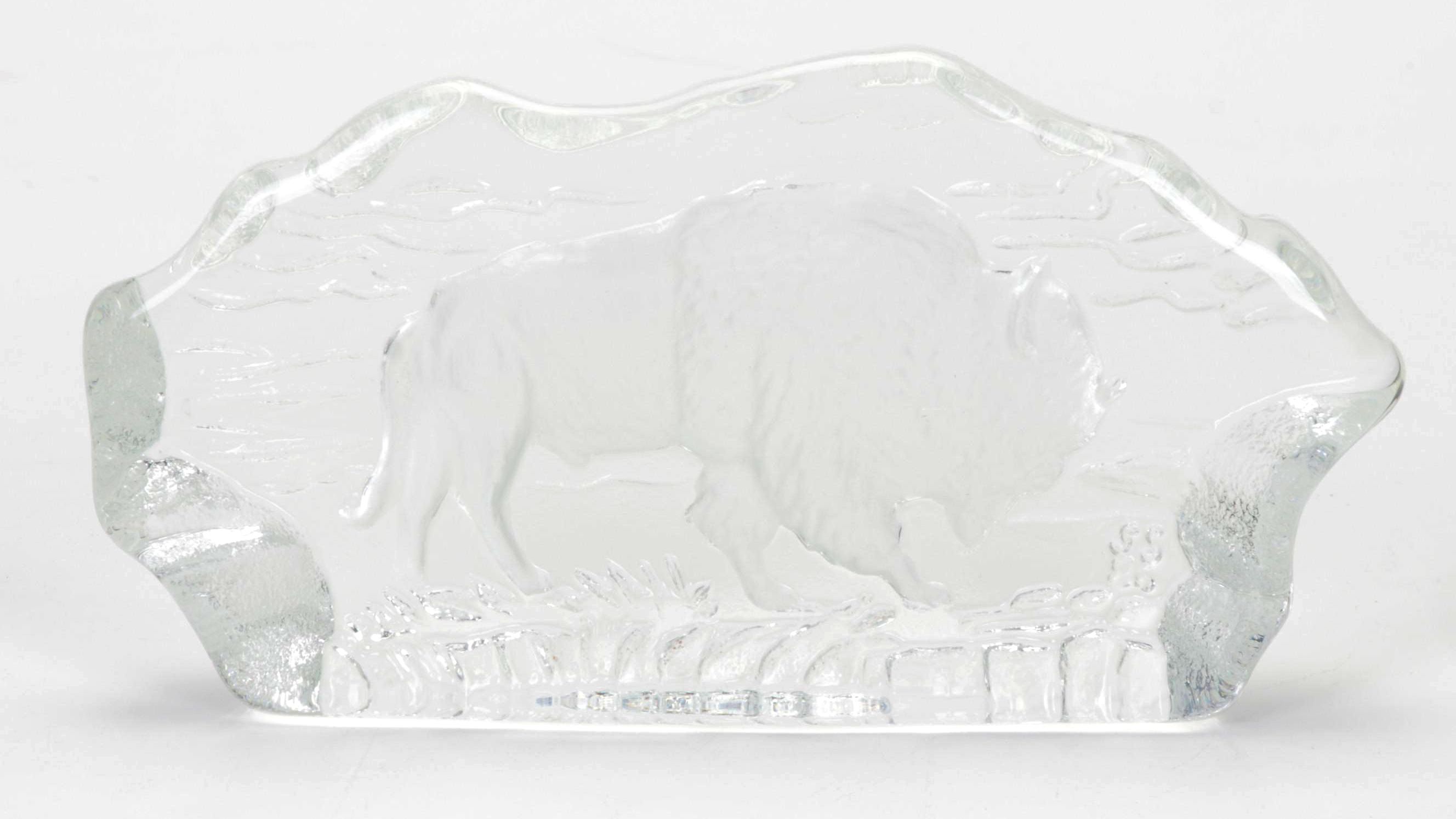 Western Rodeo Bull Rider Cowboy Figurine and Glass Buffalo Paperweight