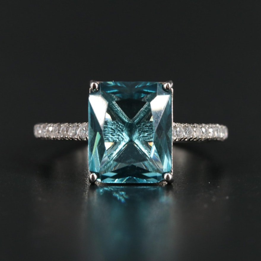 Sterling Aquamarine and Cubic Zirconia Ring