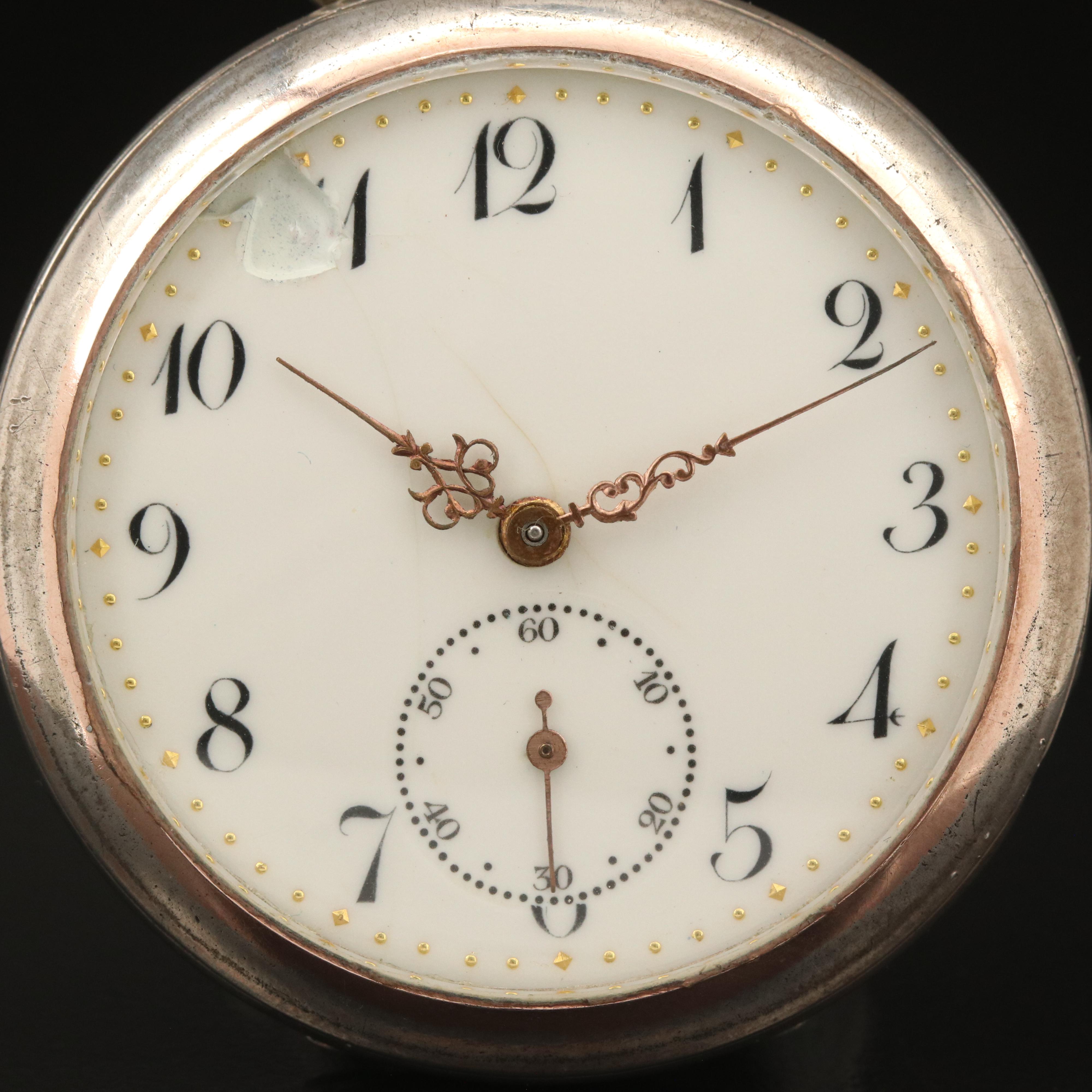 800 Silver Open Face Pocket Watch