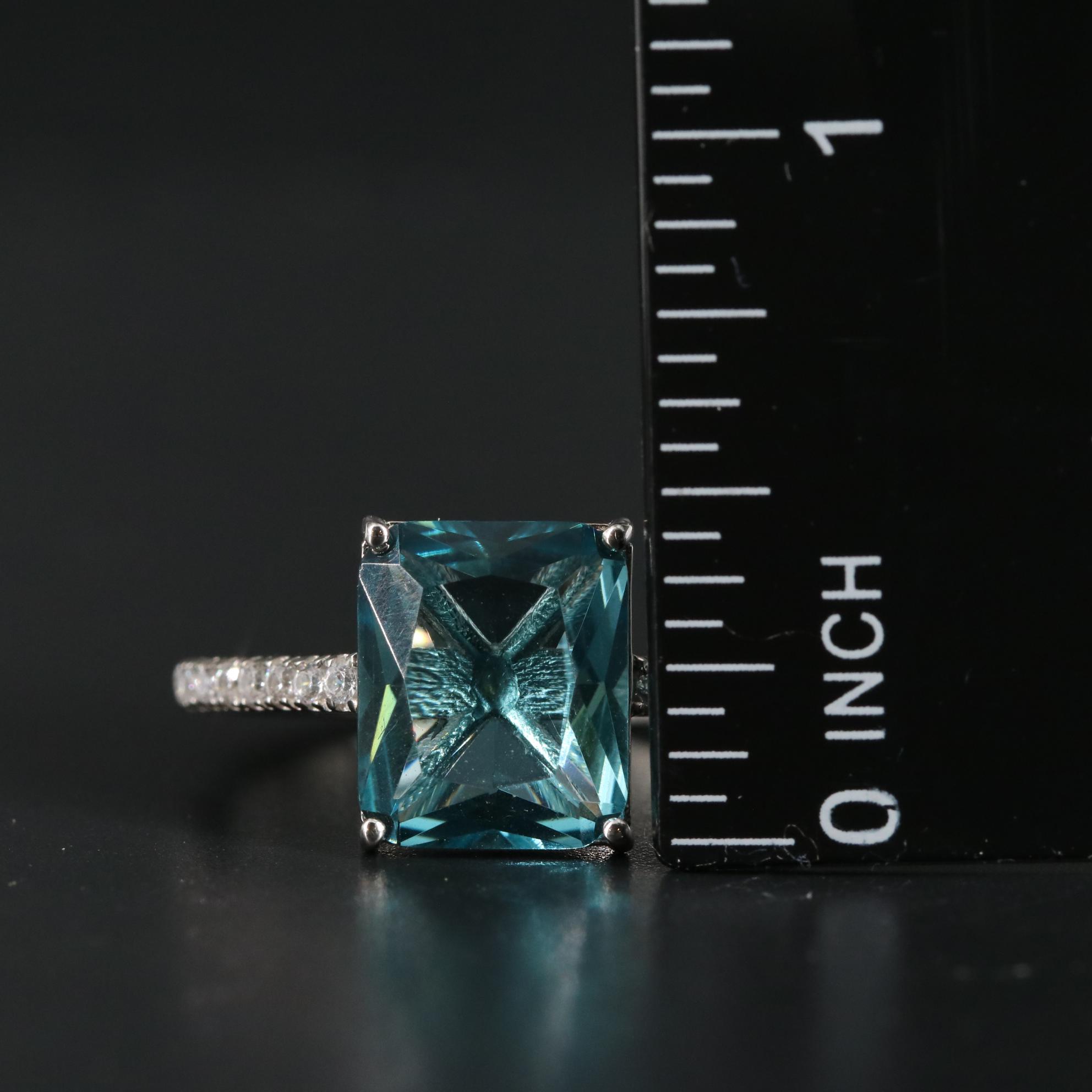 Sterling Aquamarine and Cubic Zirconia Ring