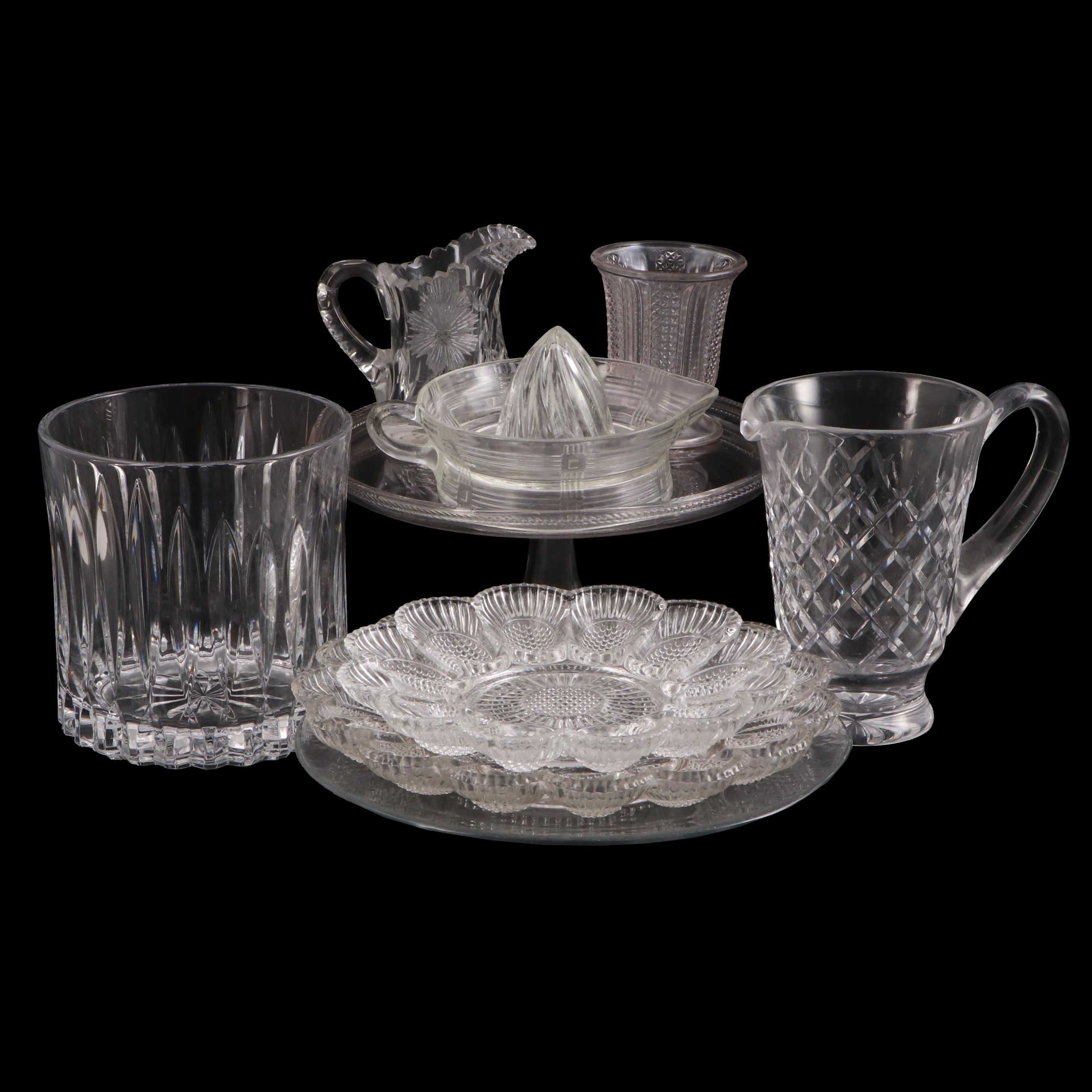 EAPG Holly Cake Plate with Glass and Crystal Tableware