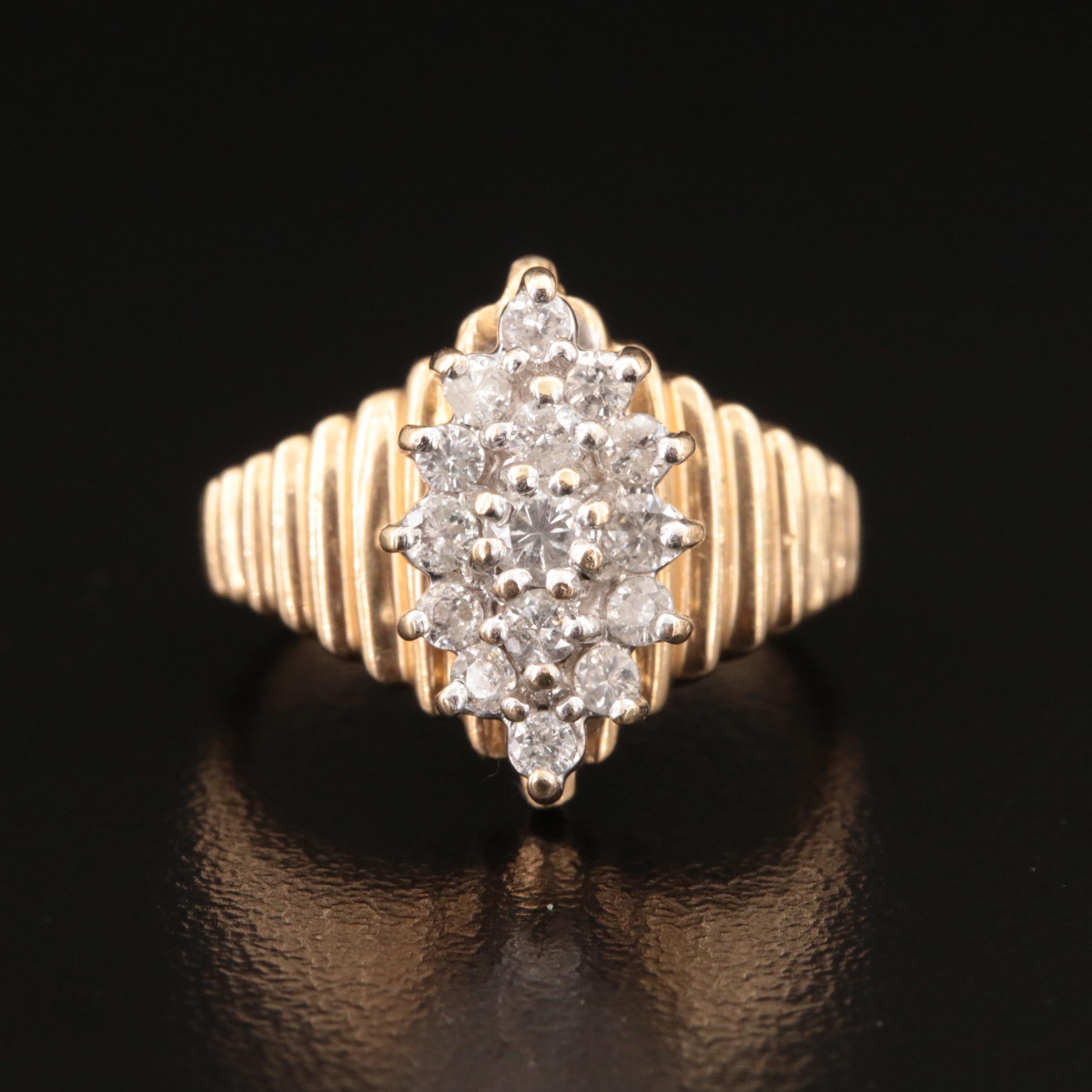 14K 0.48 CTW Diamond Navette Cluster Ring