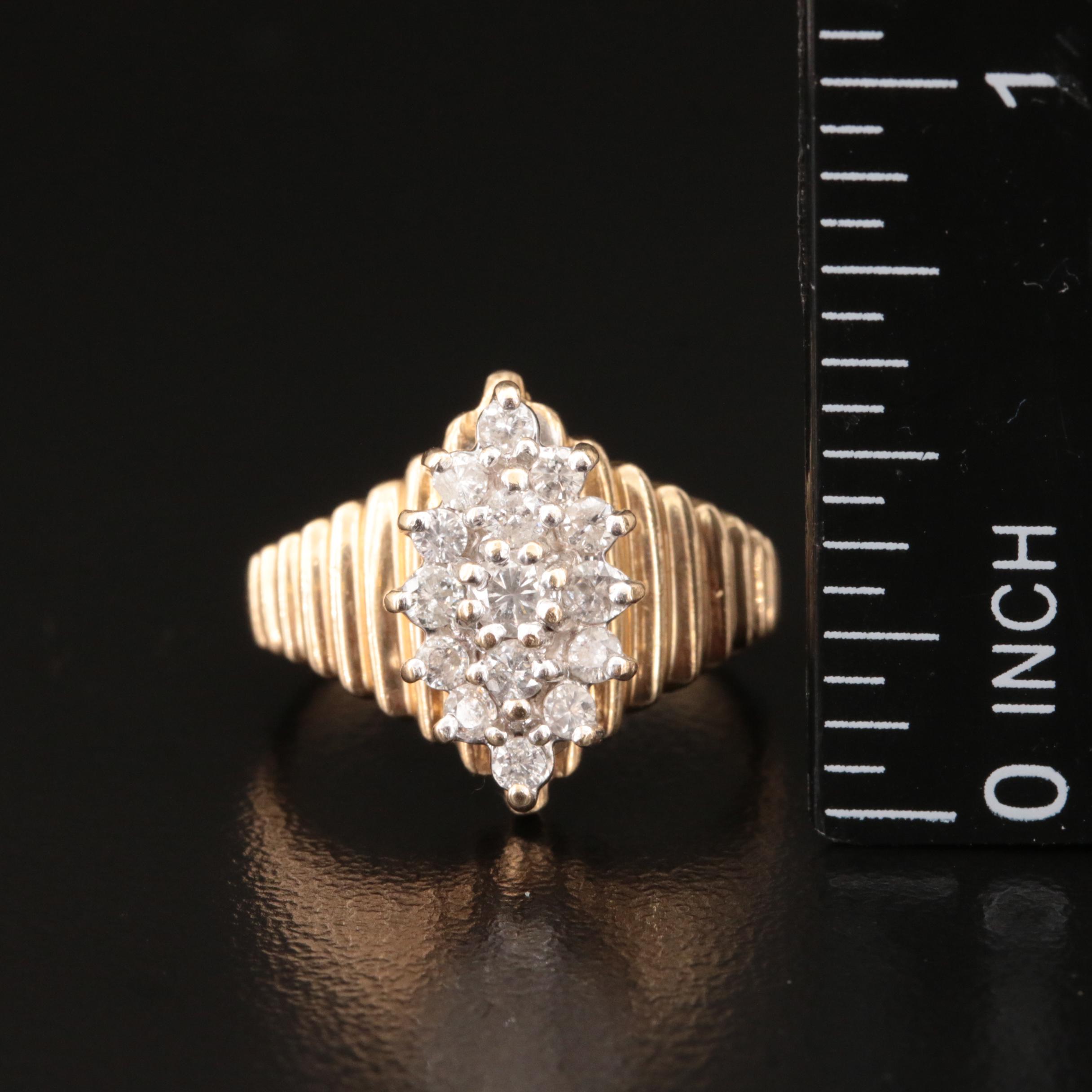 14K 0.48 CTW Diamond Navette Cluster Ring