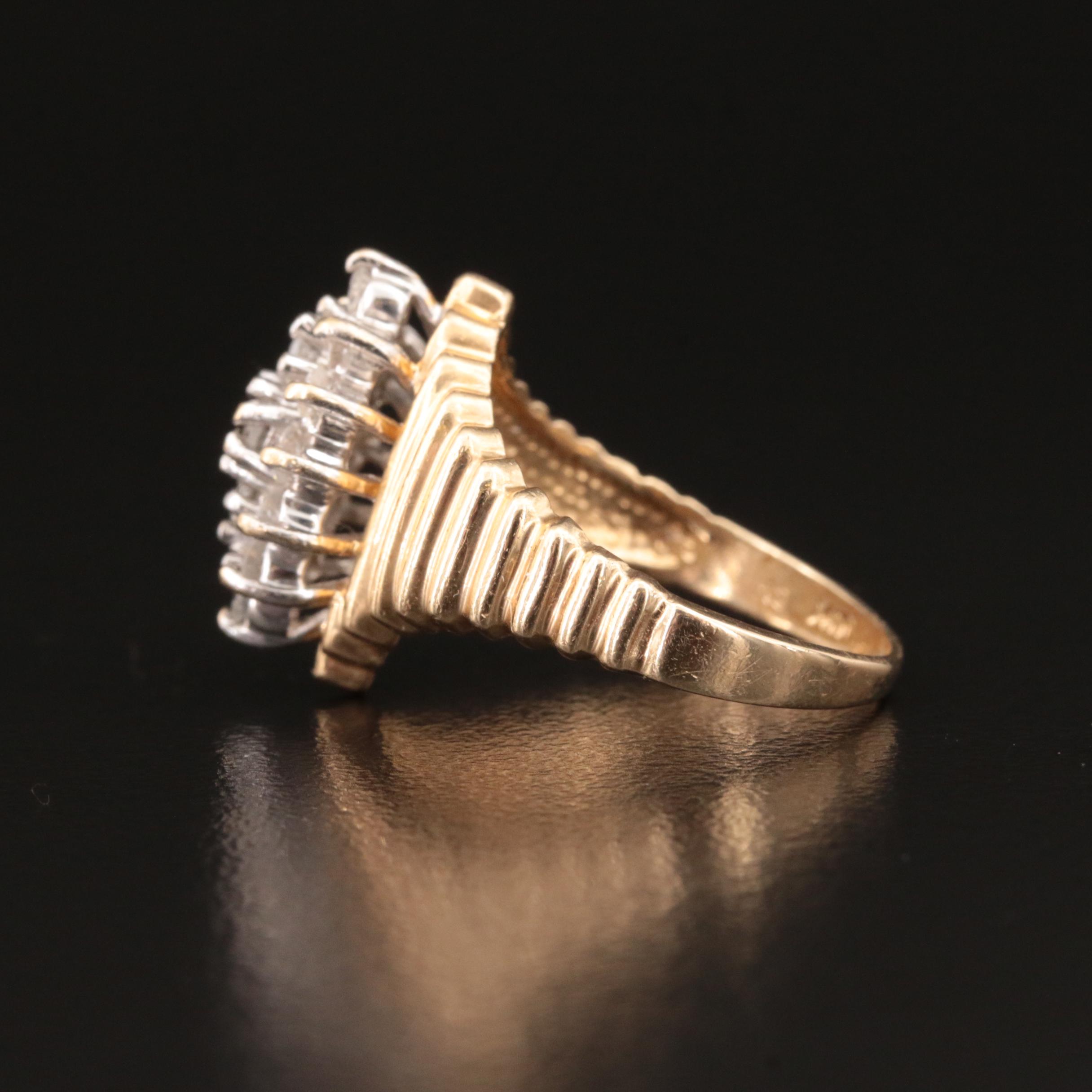 14K 0.48 CTW Diamond Navette Cluster Ring