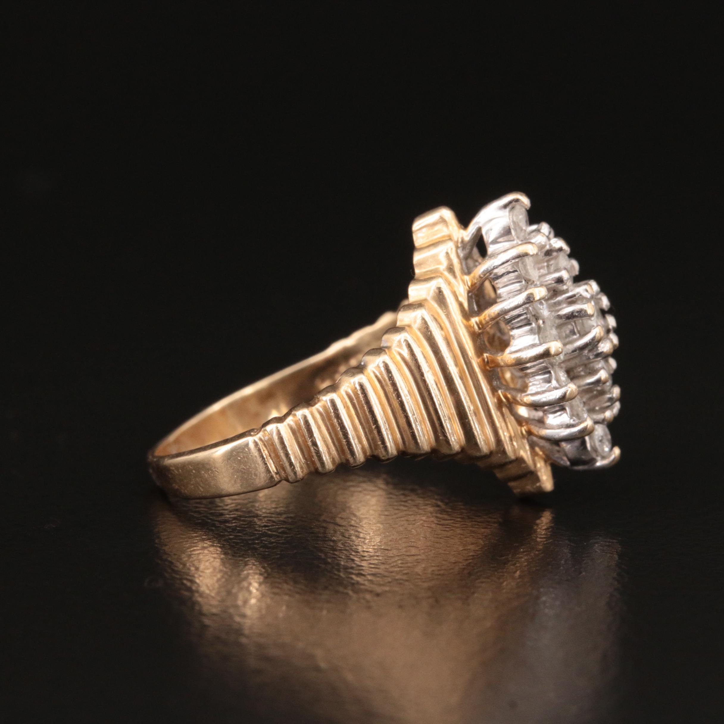 14K 0.48 CTW Diamond Navette Cluster Ring