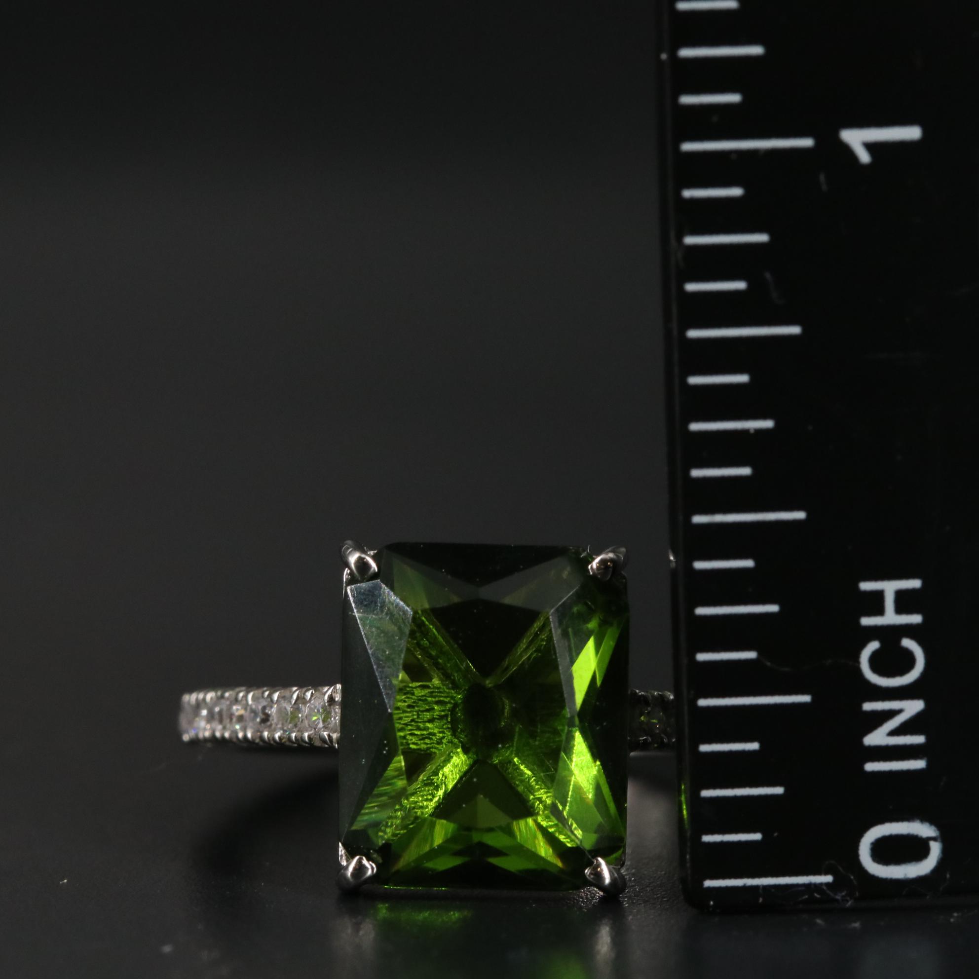 Sterling Peridot and Cubic Zirconia Ring