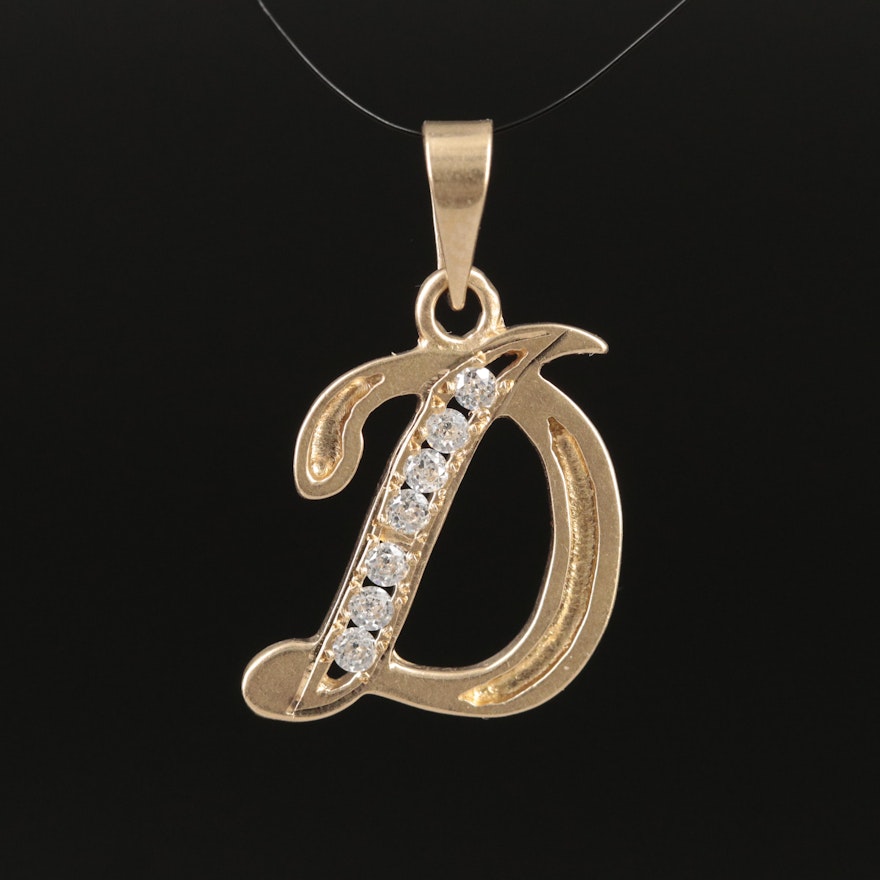 14K Cubic Zirconia "D" Pendant