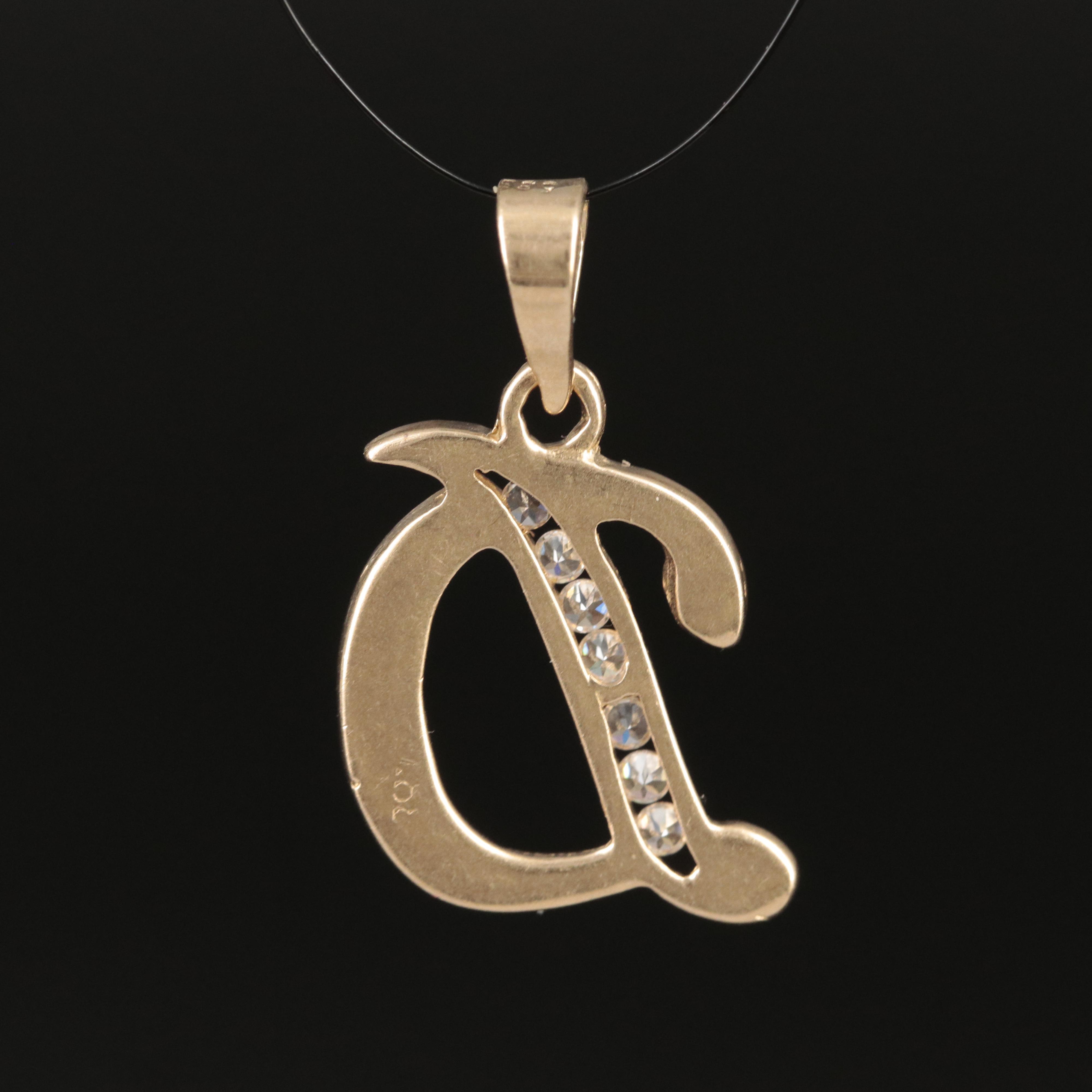 14K Cubic Zirconia "D" Pendant