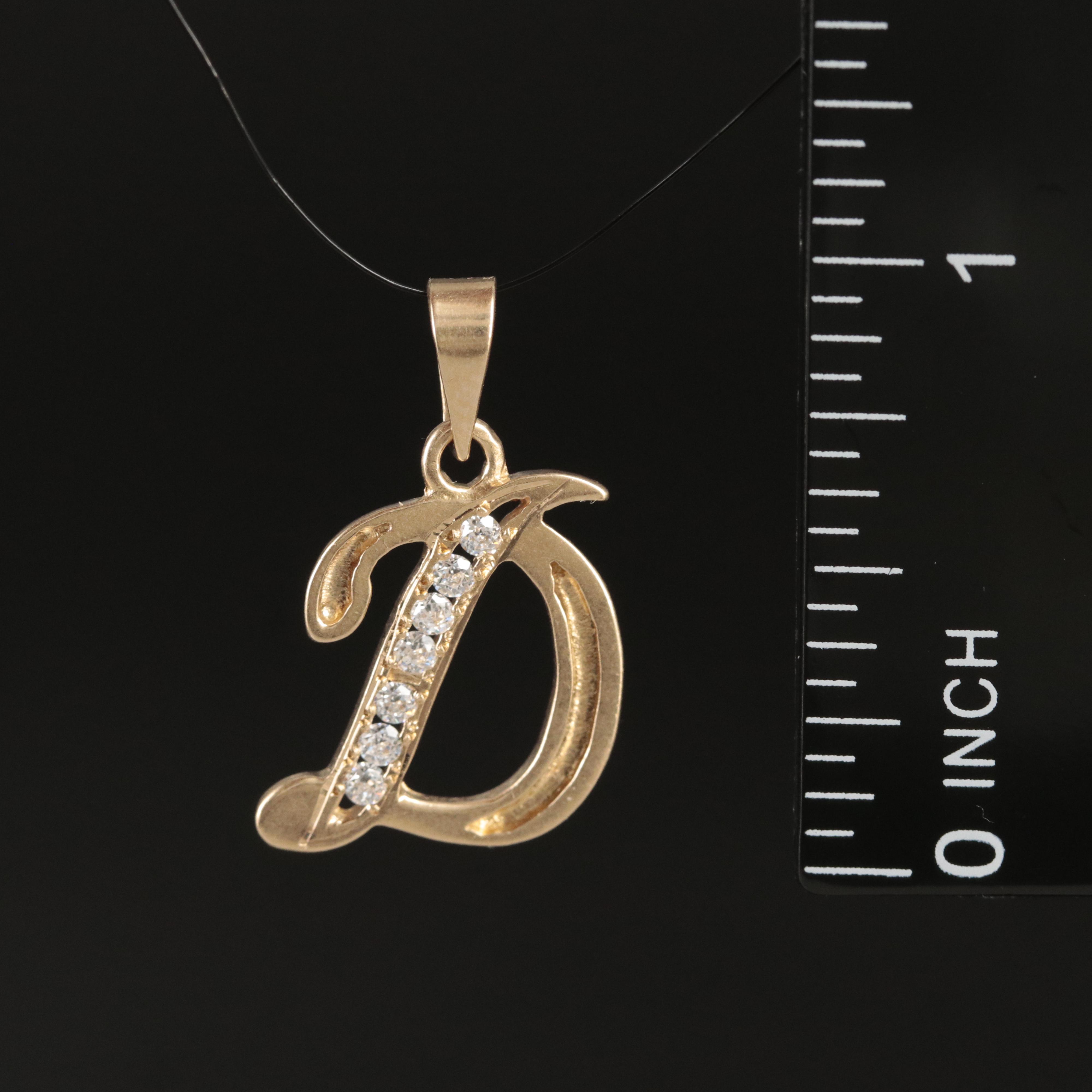 14K Cubic Zirconia "D" Pendant